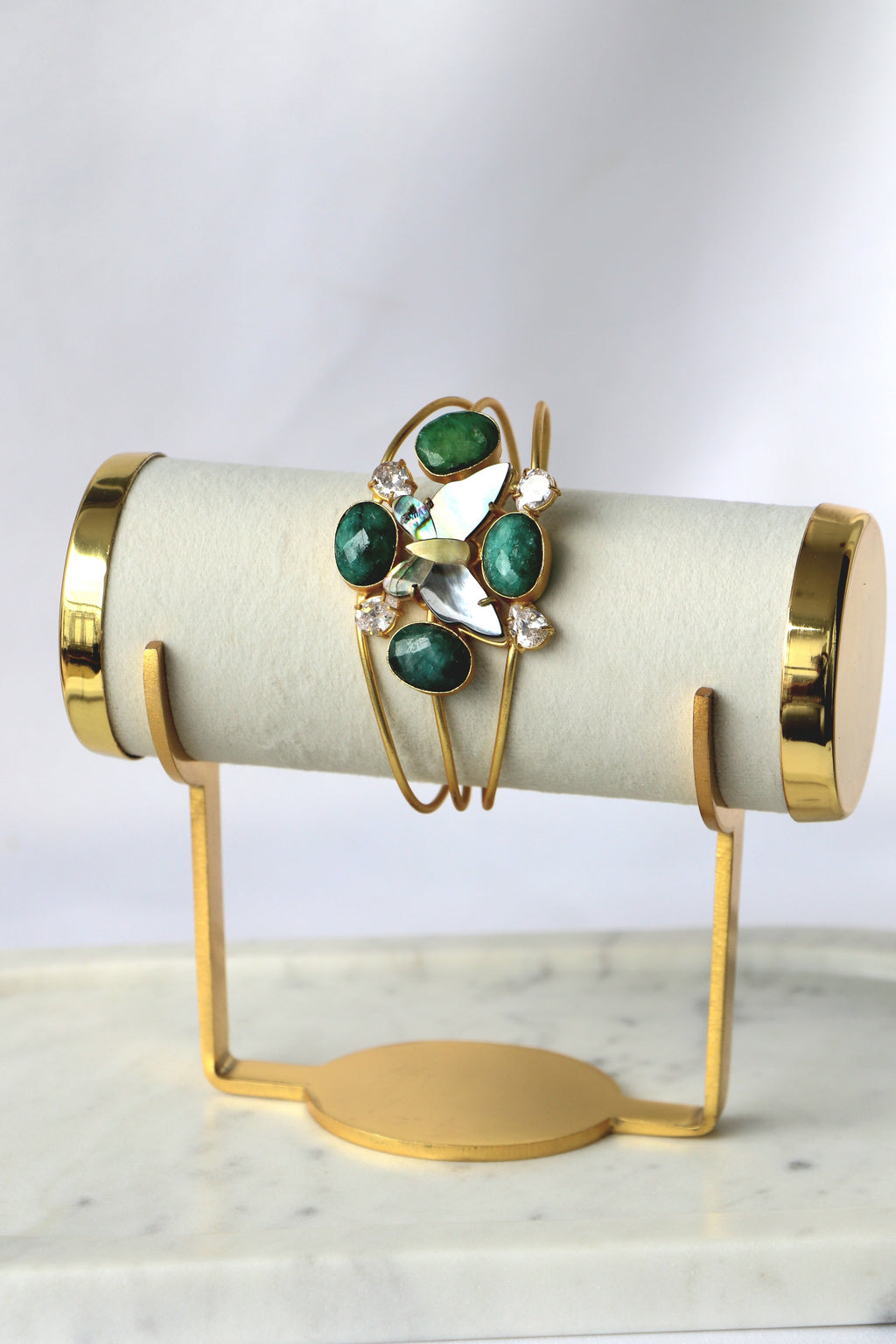 Emerald Butterfly Gemstone Cuff Bracelet