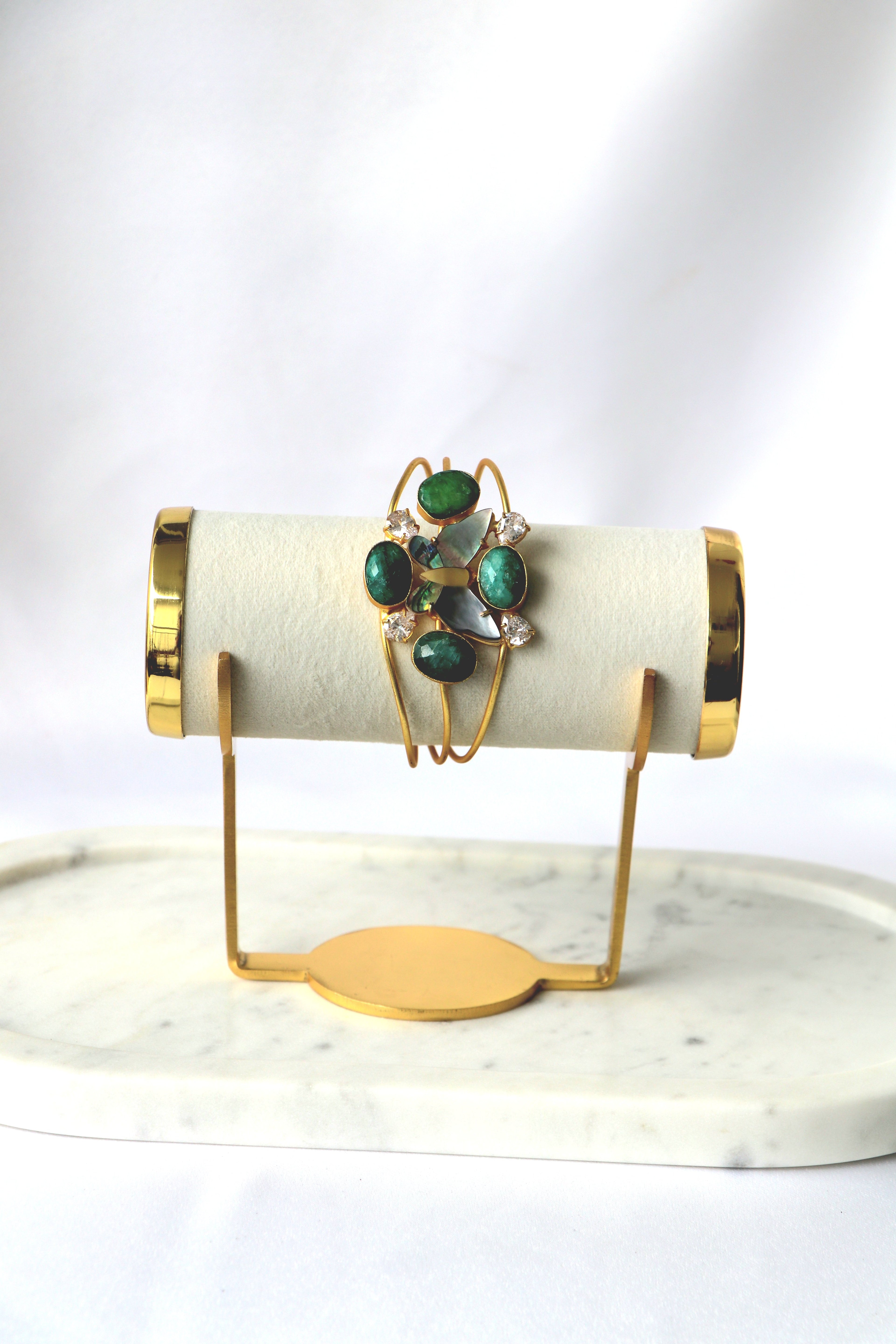 Emerald Butterfly Gemstone Cuff Bracelet