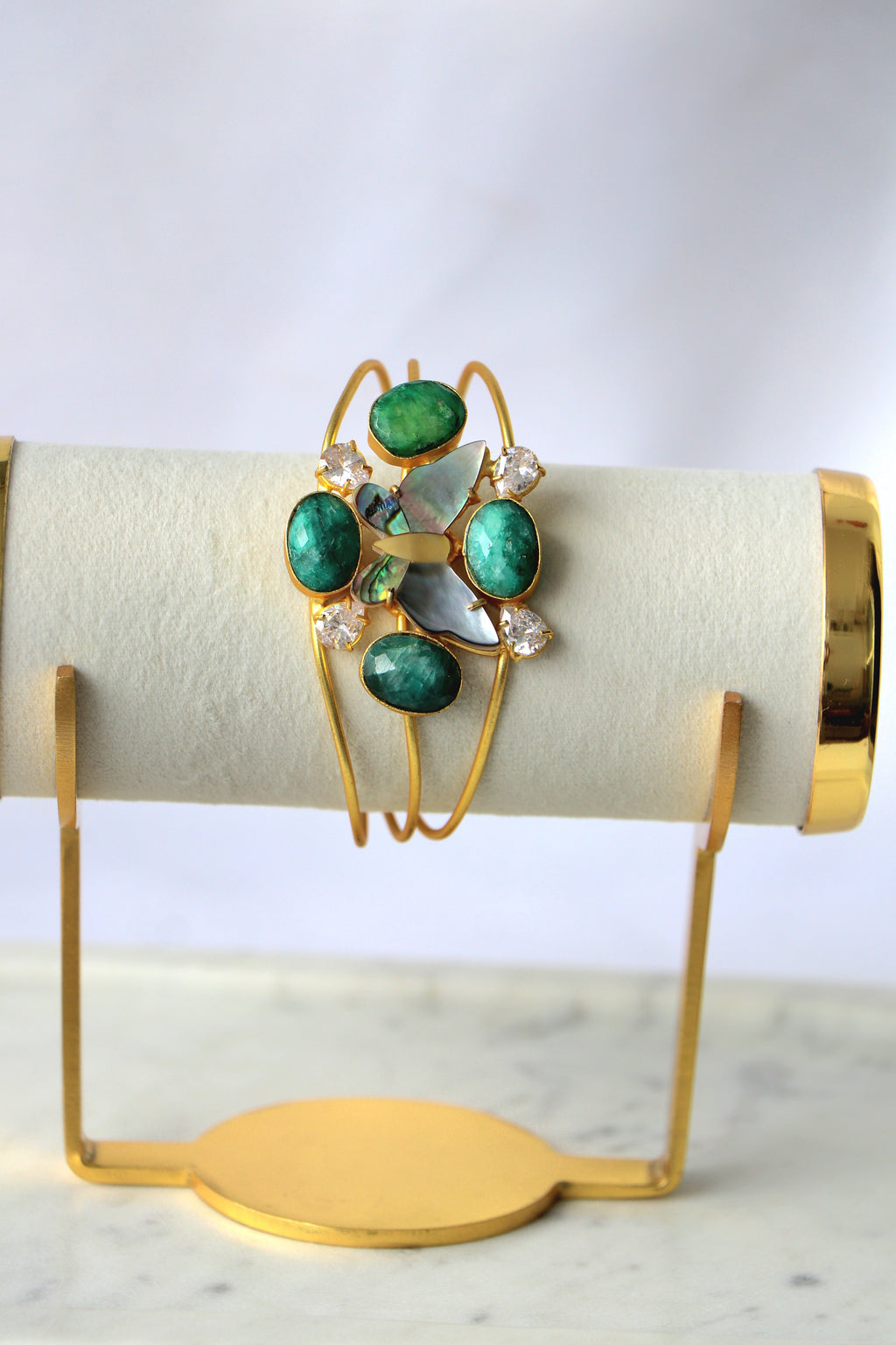 Emerald Butterfly Gemstone Cuff Bracelet