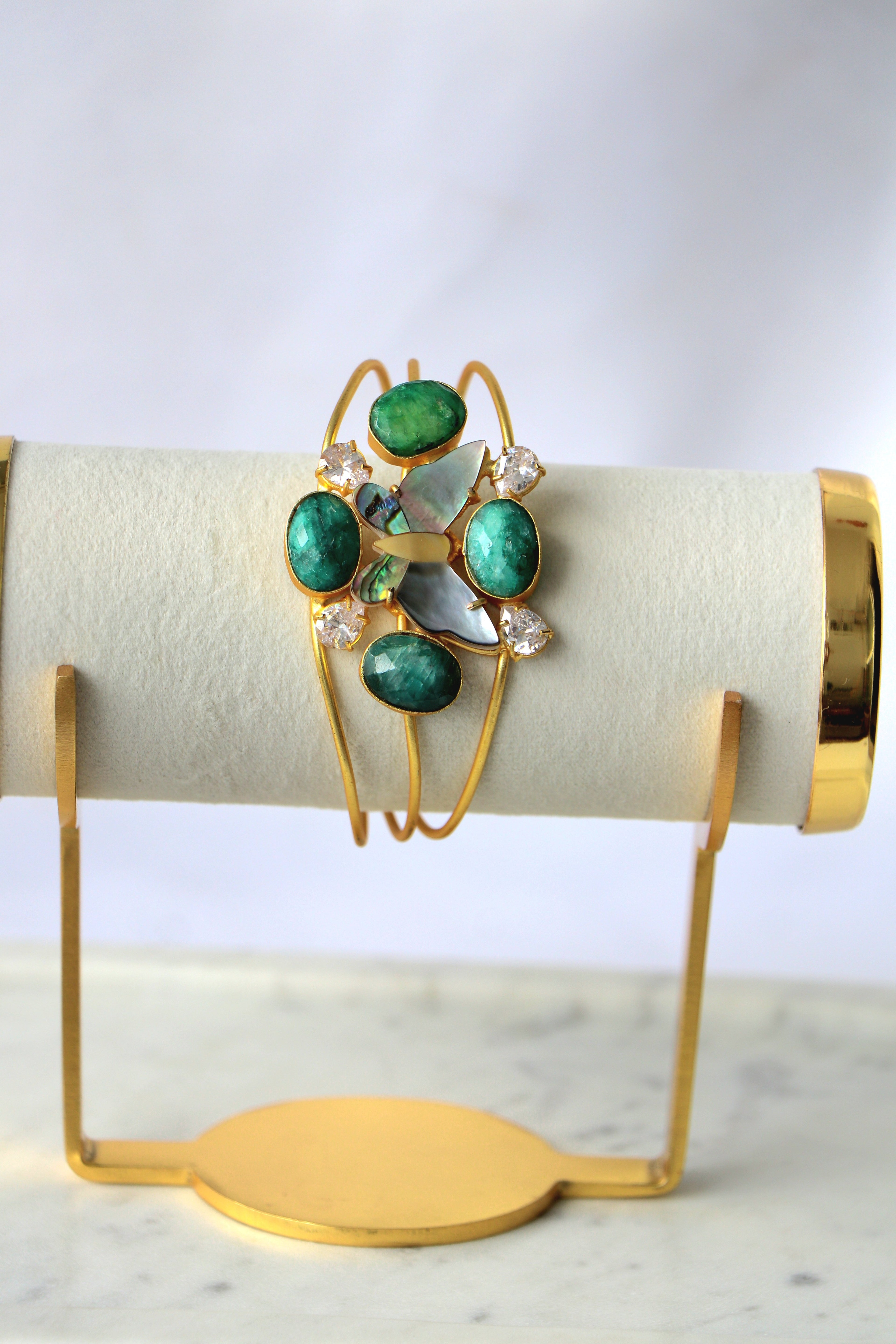 Emerald Butterfly Gemstone Cuff Bracelet