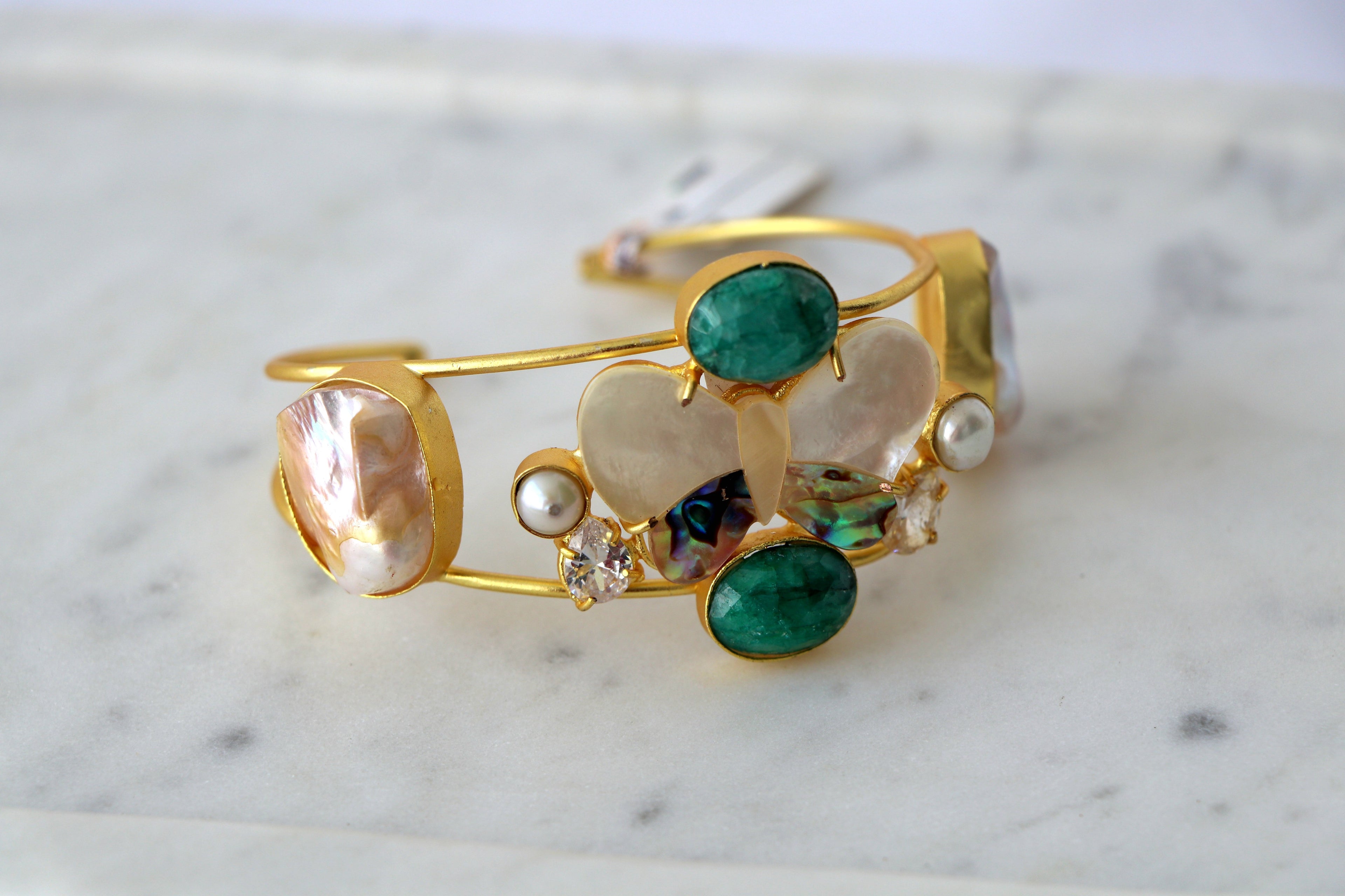 Emerald Gemstone Butterfly Statement Cuff Bracelet