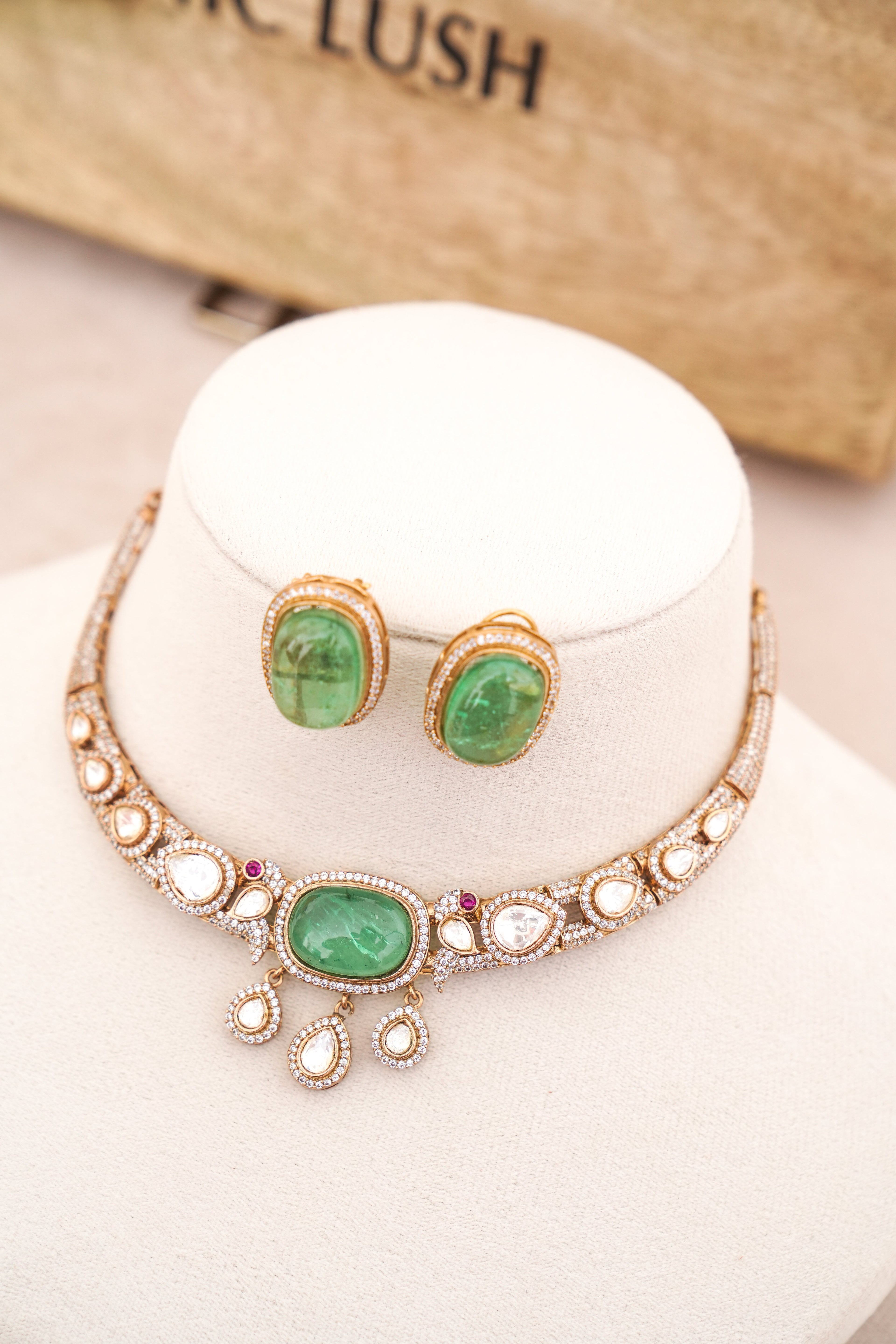 Emerald Cascade Choker  Earring Set