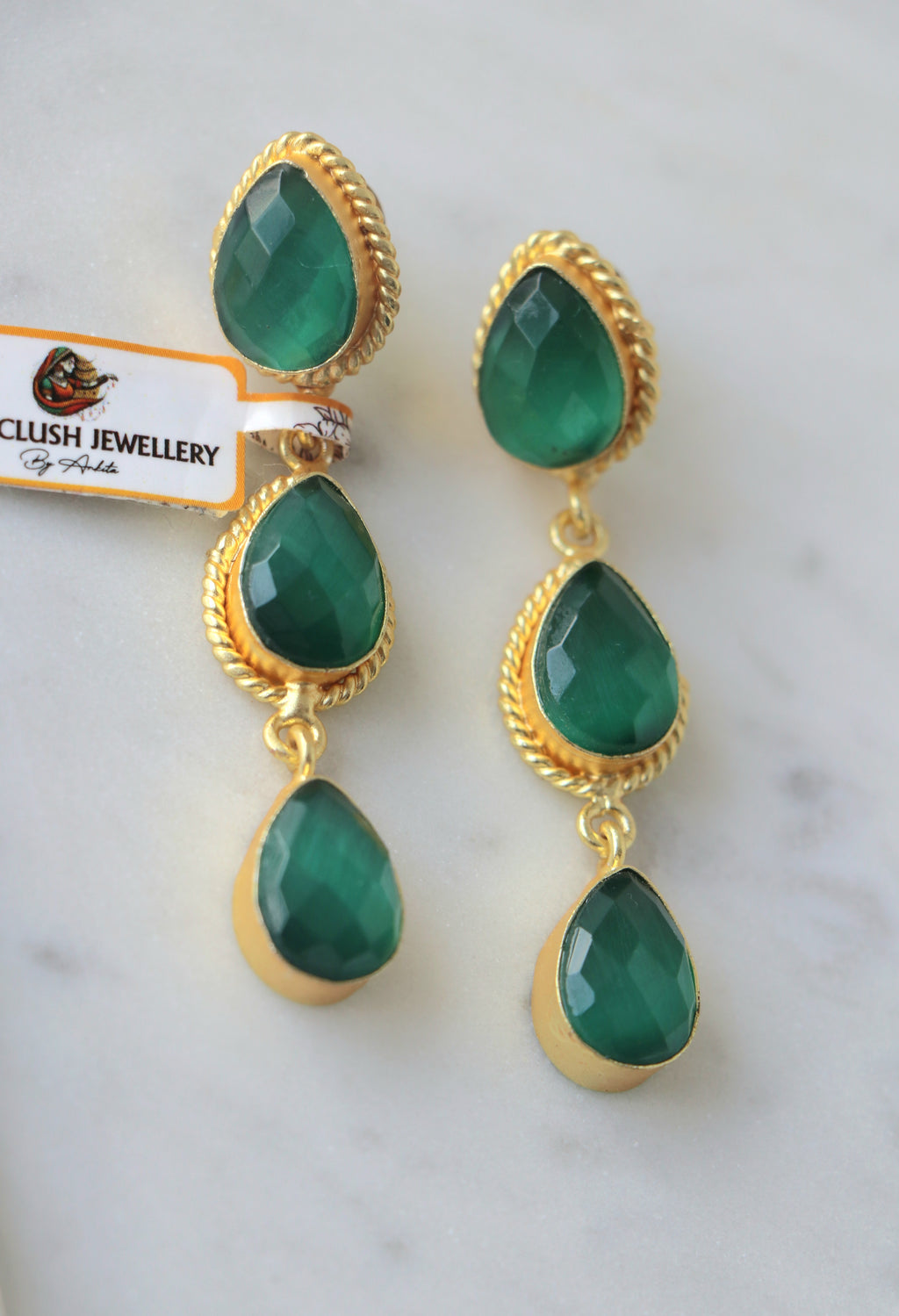 Emerald Cascade Dangle Earrings