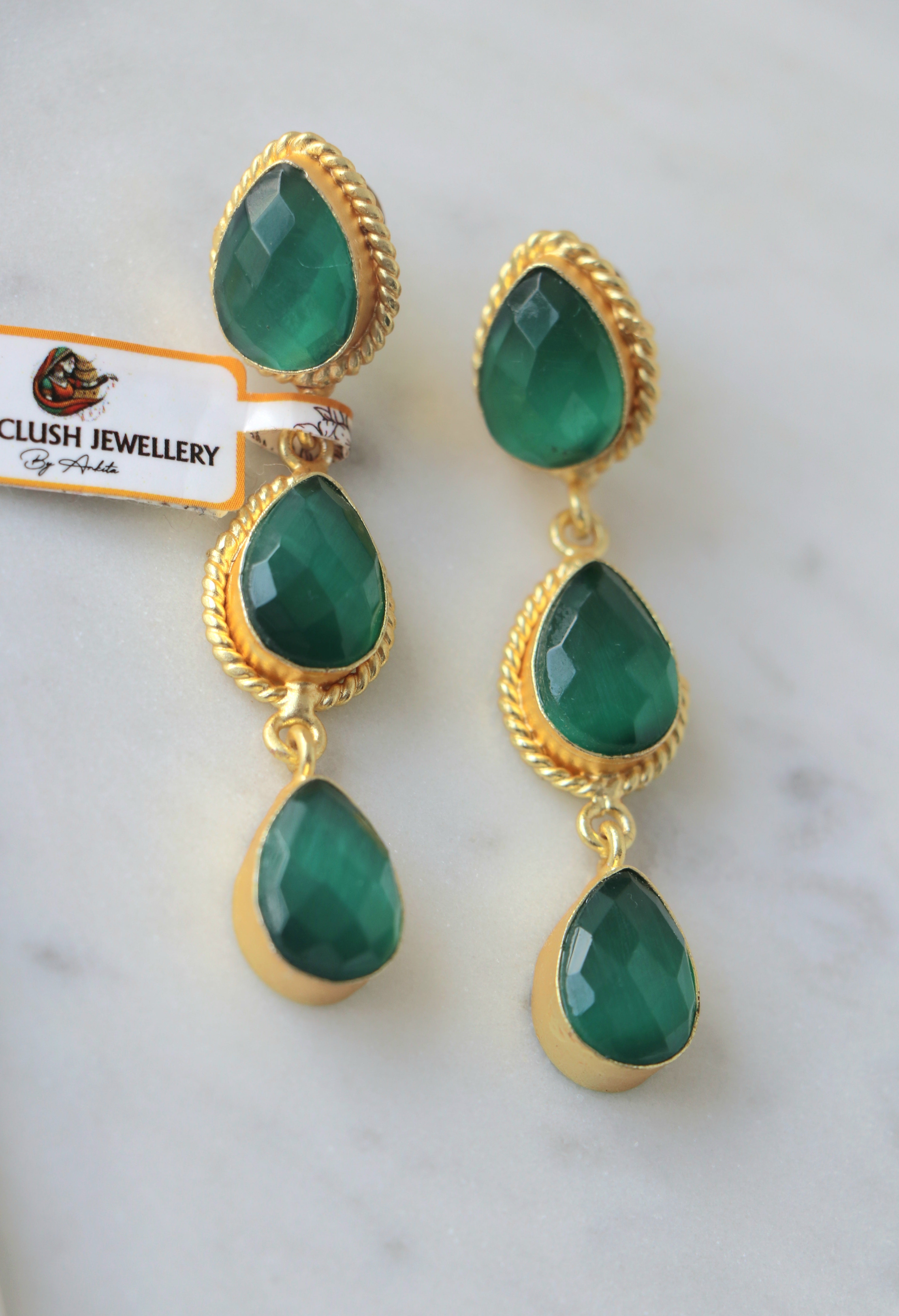 Emerald Cascade Dangle Earrings