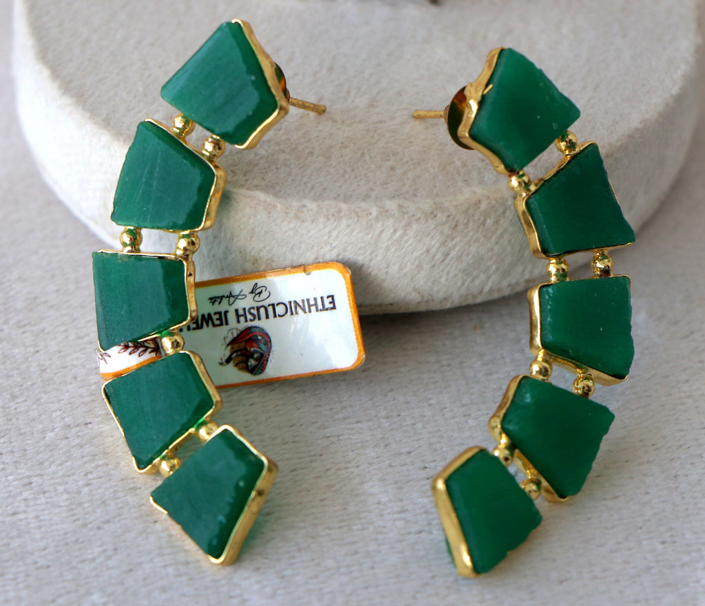 Emerald Cascade Geometric Earrings