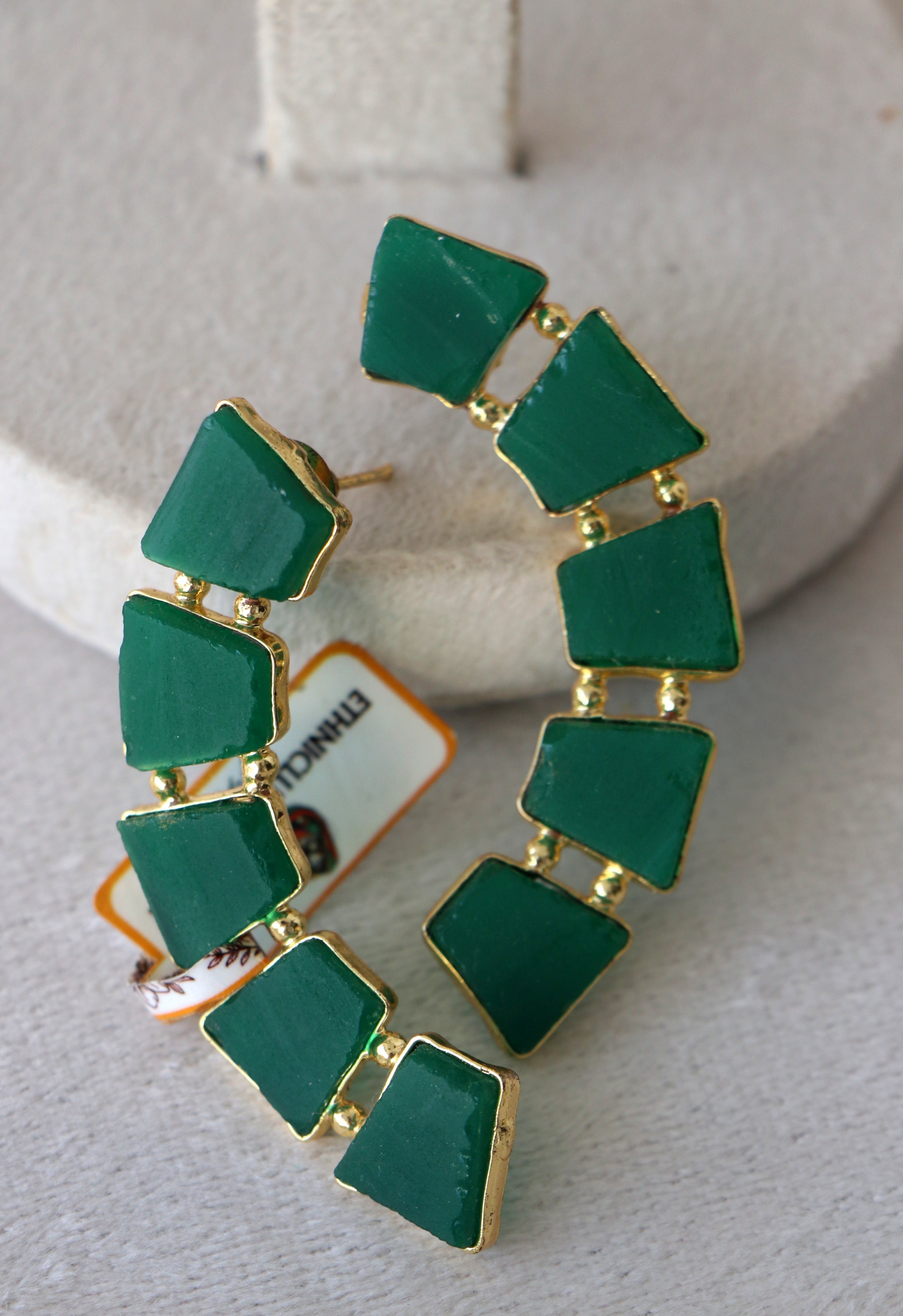 Emerald Cascade Geometric Earrings