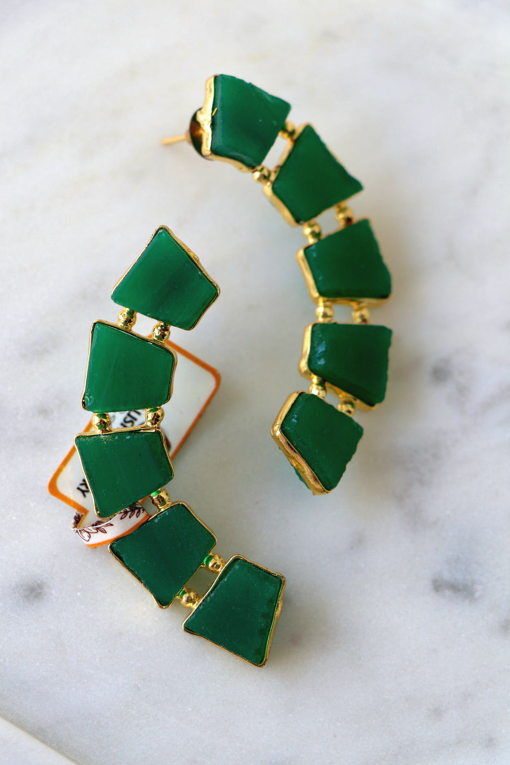 Emerald Cascade Geometric Earrings