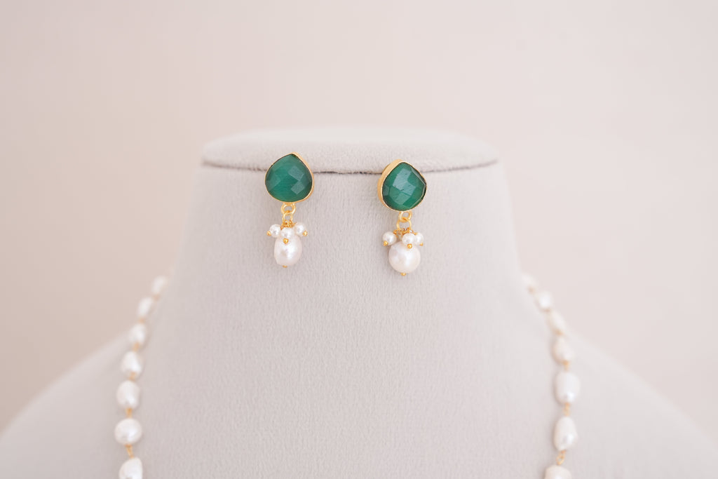 Gemstone & Mother of Pearl Statement Pendant Necklace Set | Pearl Beaded Necklace by Ethnic Lush