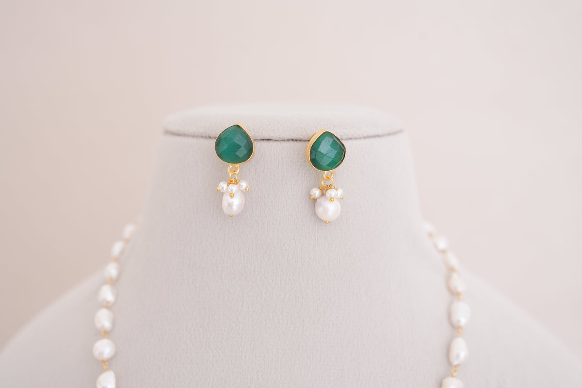Gemstone & Mother of Pearl Statement Pendant Necklace Set | Pearl Beaded Necklace by Ethnic Lush