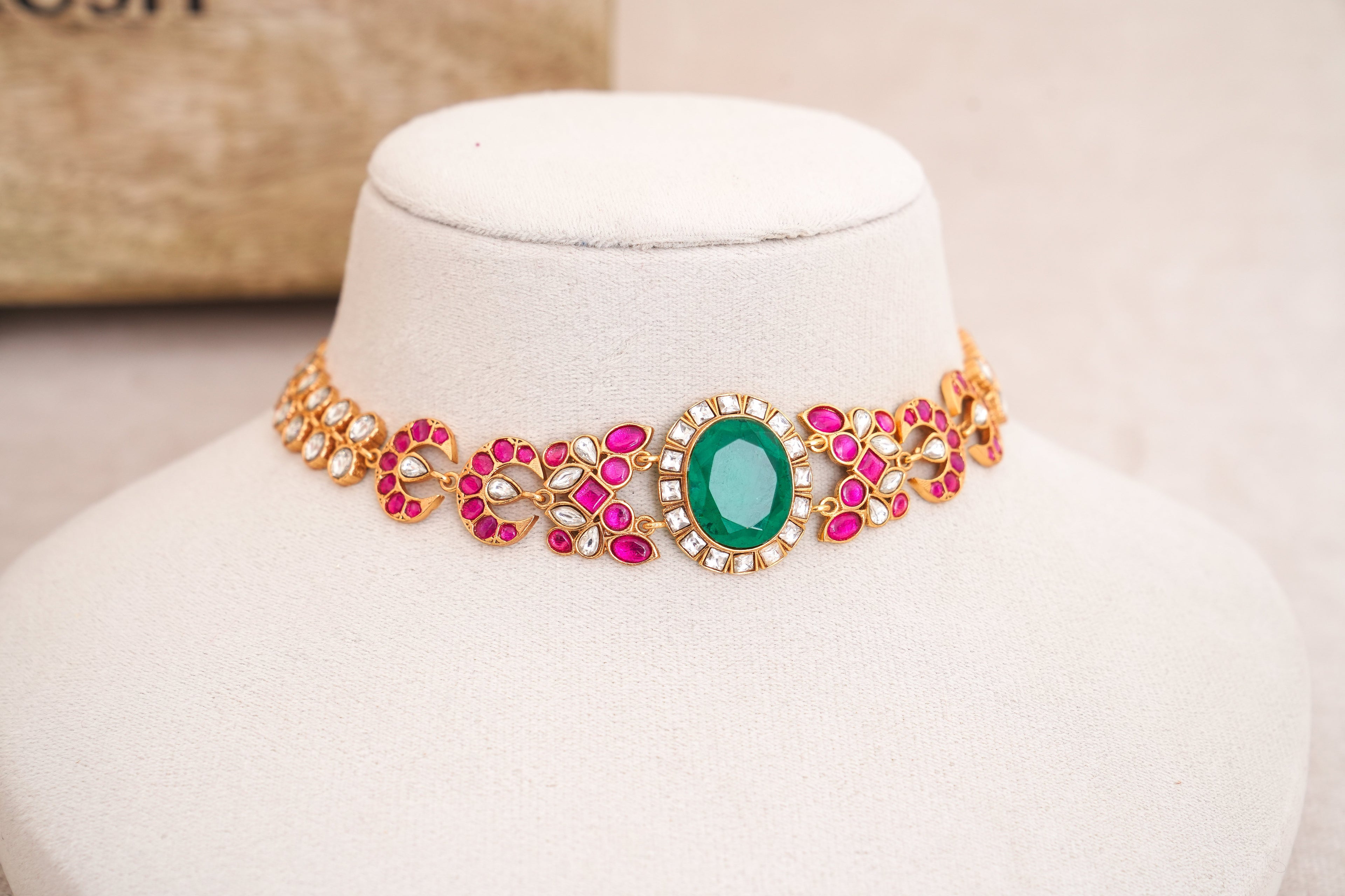 Emerald Crescent Choker  Earring Set
