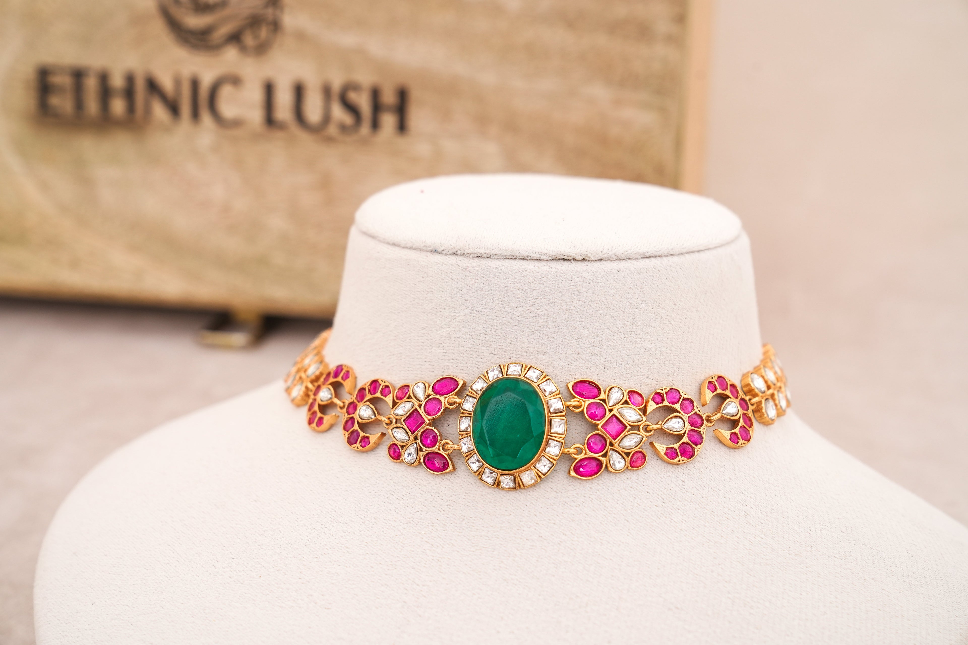 Emerald Crescent Choker  Earring Set