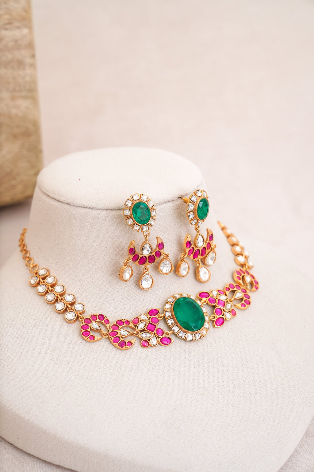 Emerald Crescent Choker  Earring Set