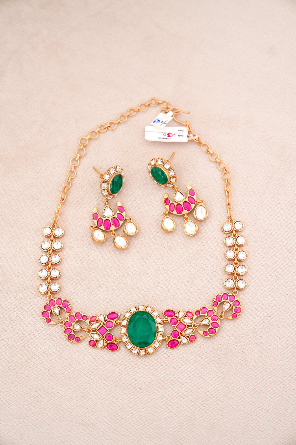 Emerald Crescent Choker  Earring Set
