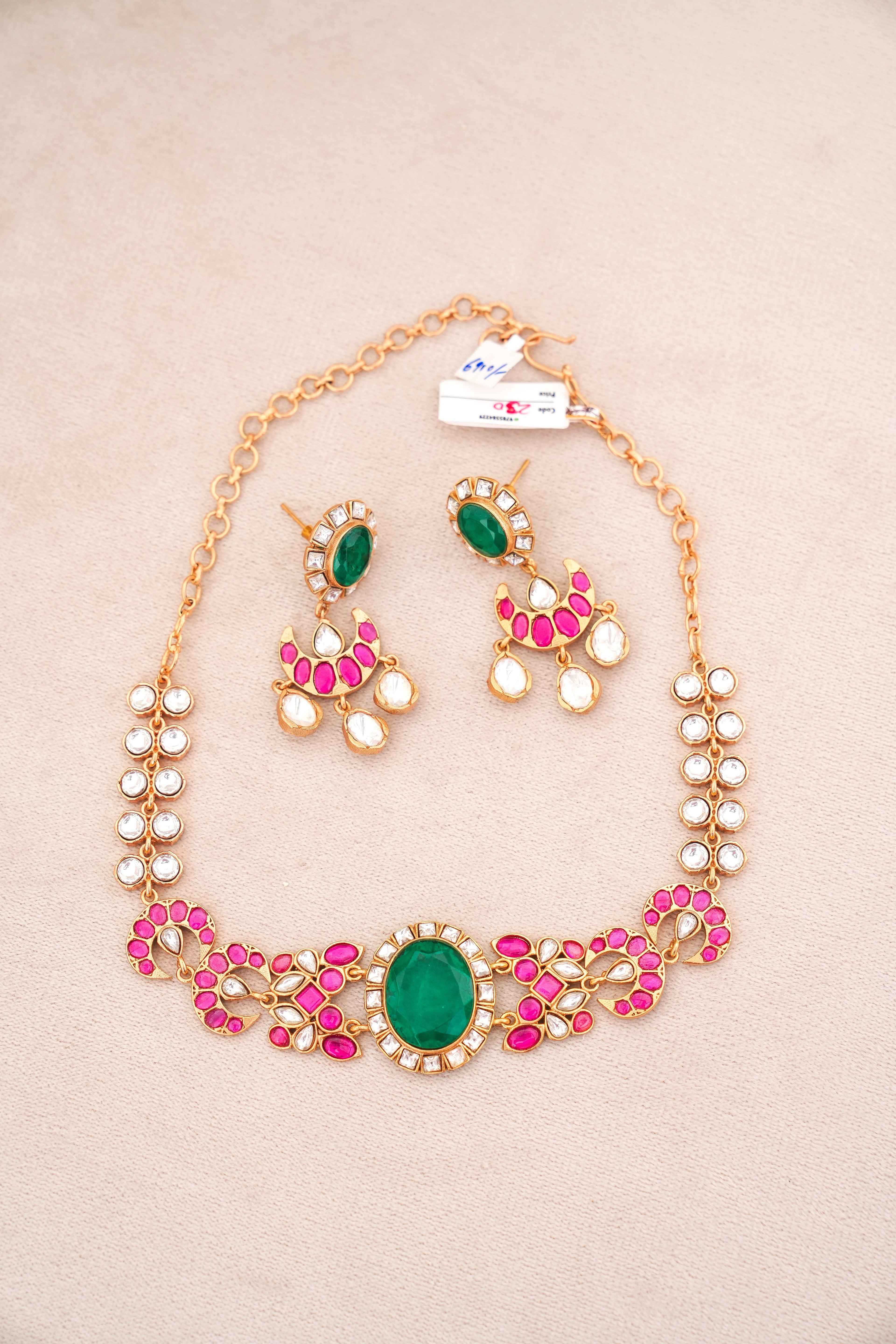 Emerald Crescent Choker  Earring Set
