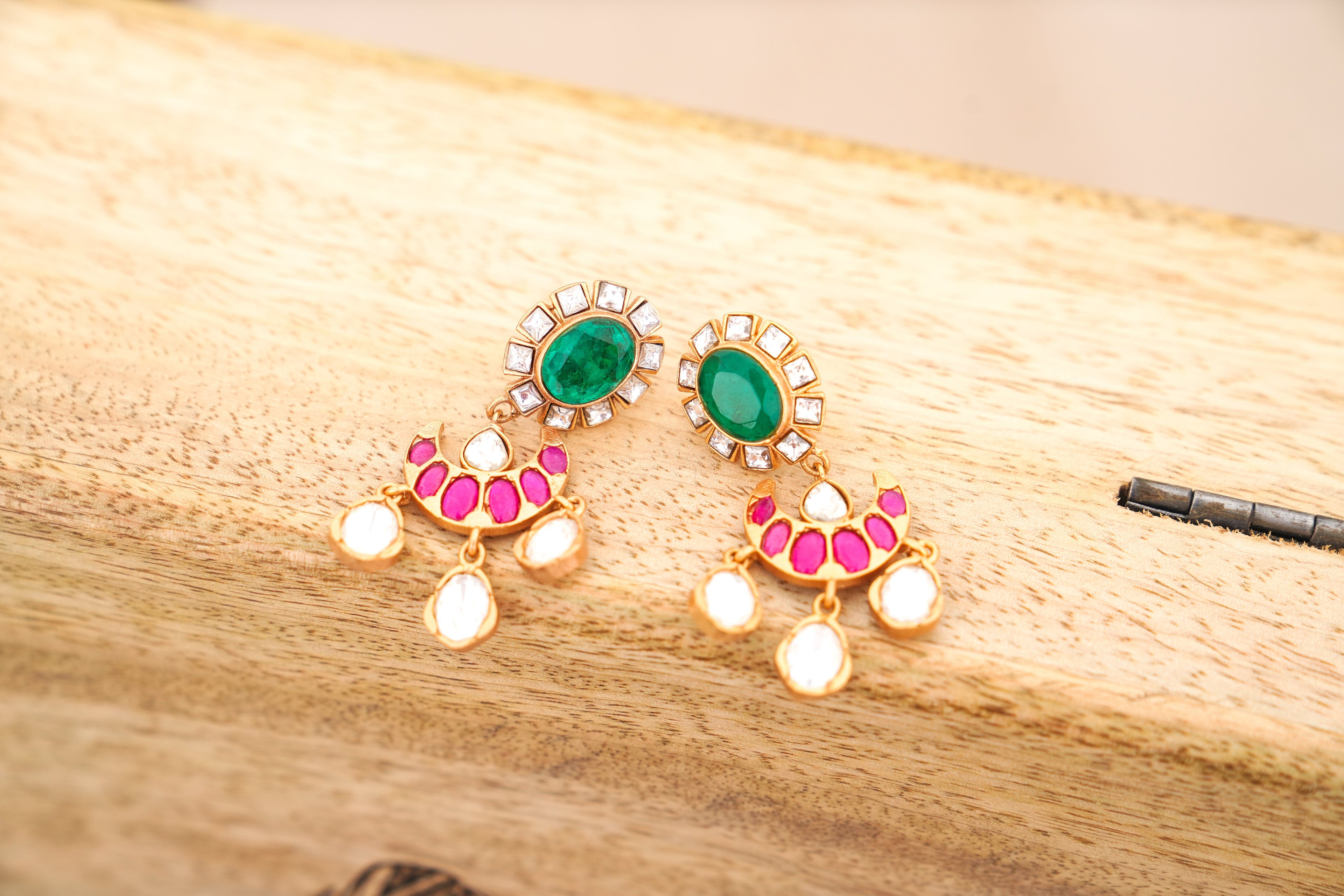 Emerald Crescent Choker  Earring Set