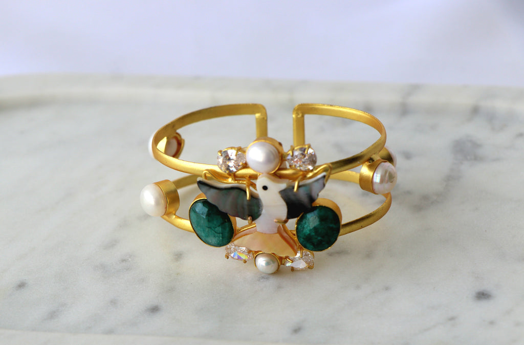 Emerald Gemstone Dove Cuff Bracelet