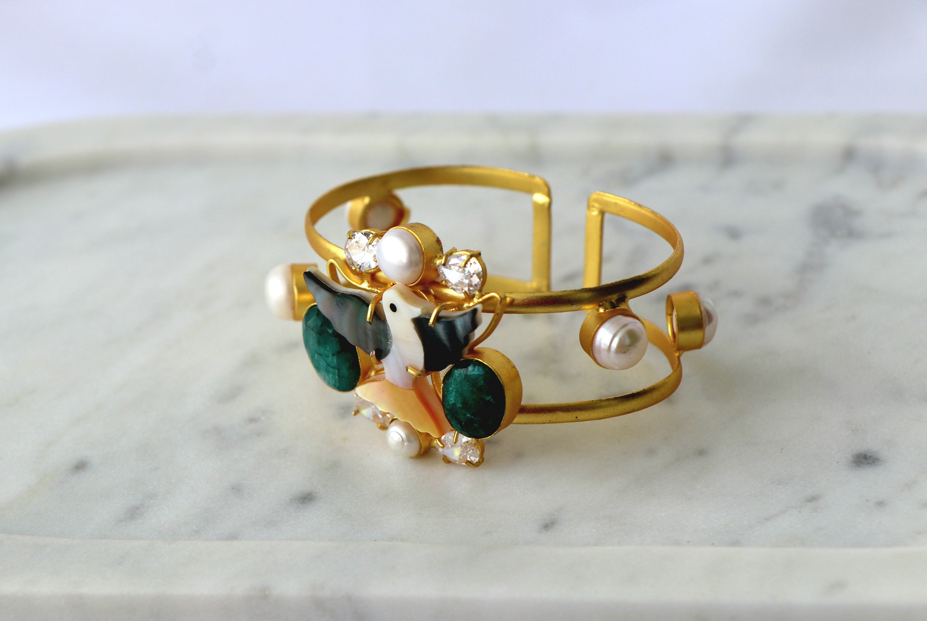 Emerald Gemstone Dove Cuff Bracelet
