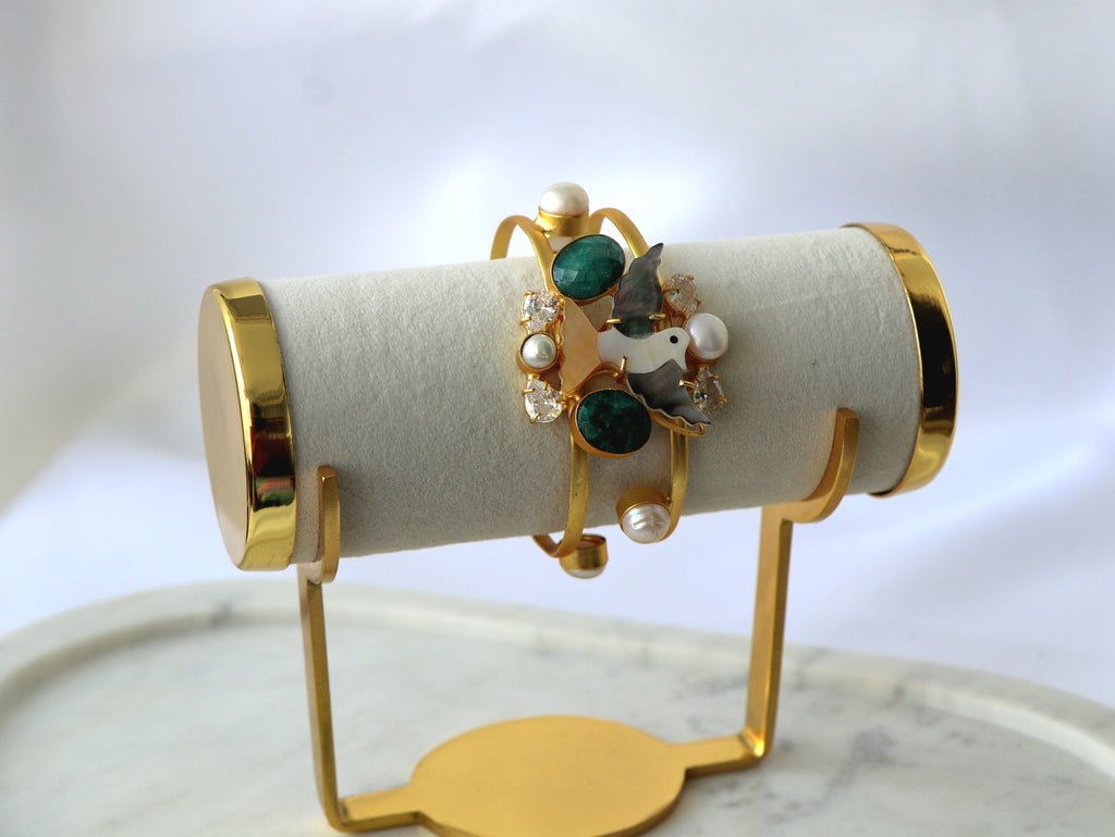 Emerald Gemstone Dove Cuff Bracelet