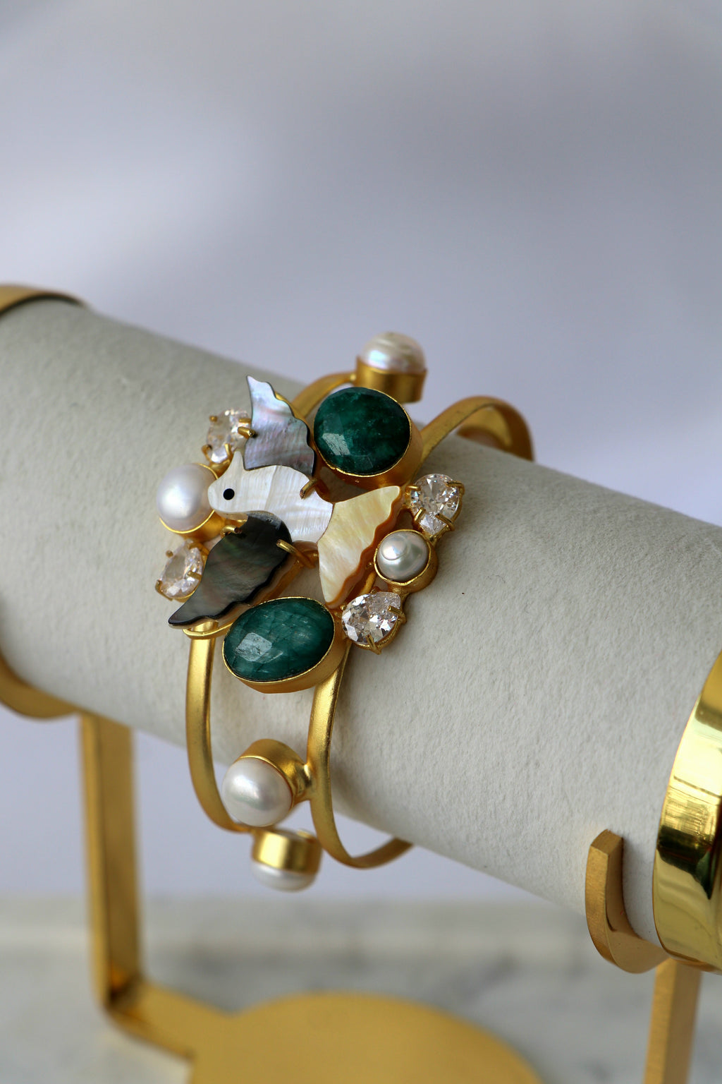 Emerald Gemstone Dove Cuff Bracelet