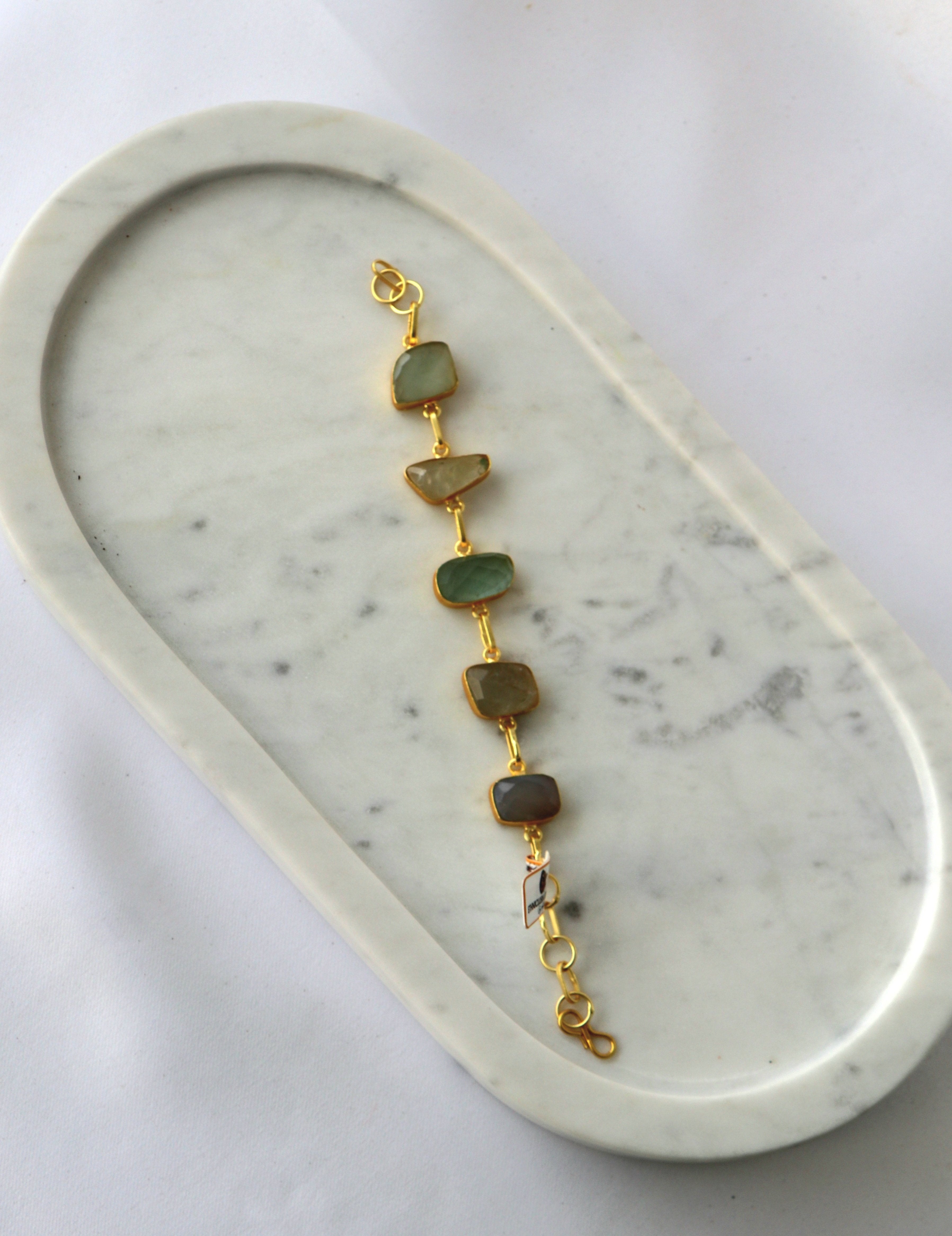 Handcrafted Natural Gemstone Link Bracelet – Gold Plated | Multi-Stone Collection