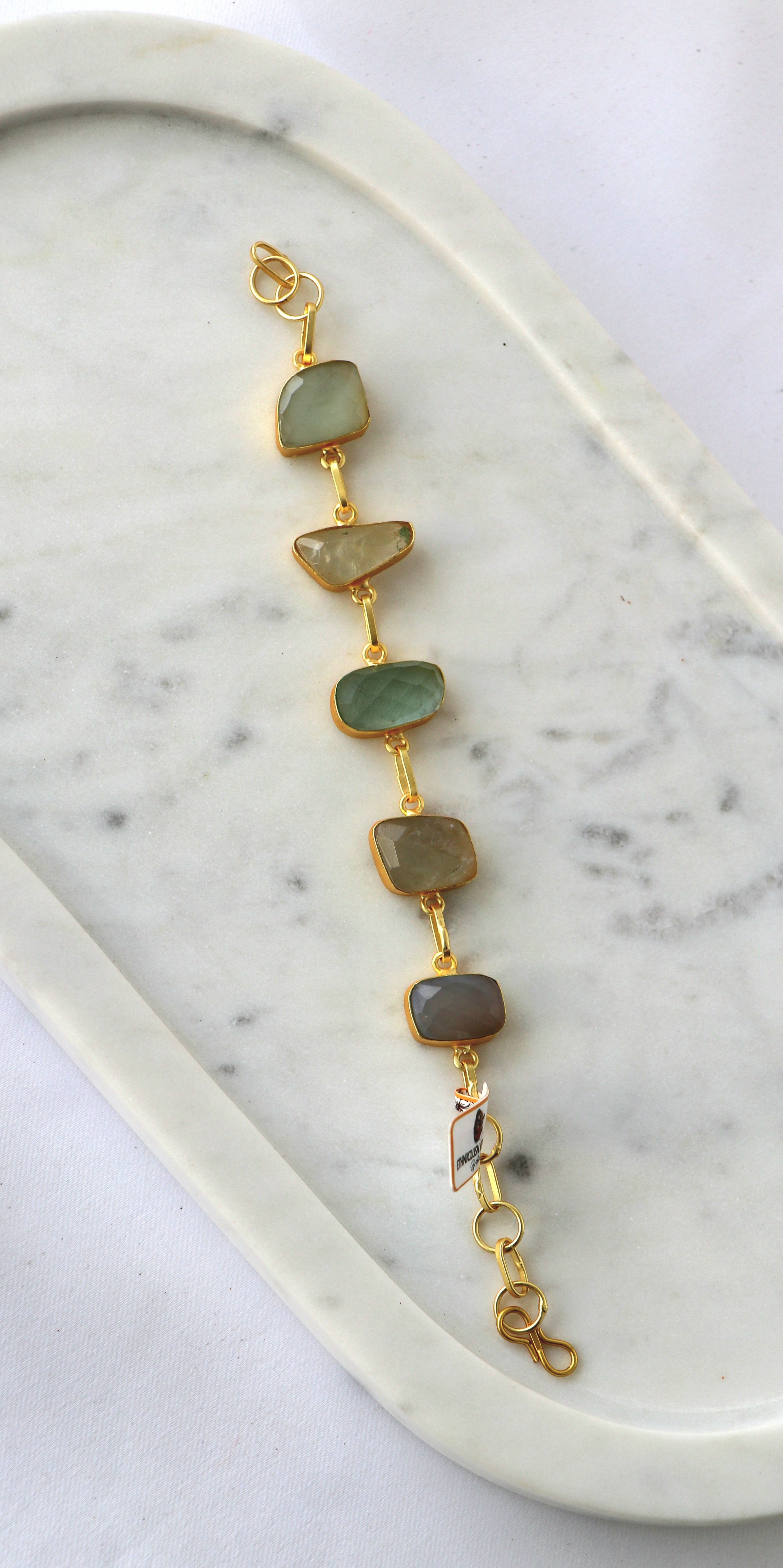Handcrafted Natural Gemstone Link Bracelet – Gold Plated | Multi-Stone Collection