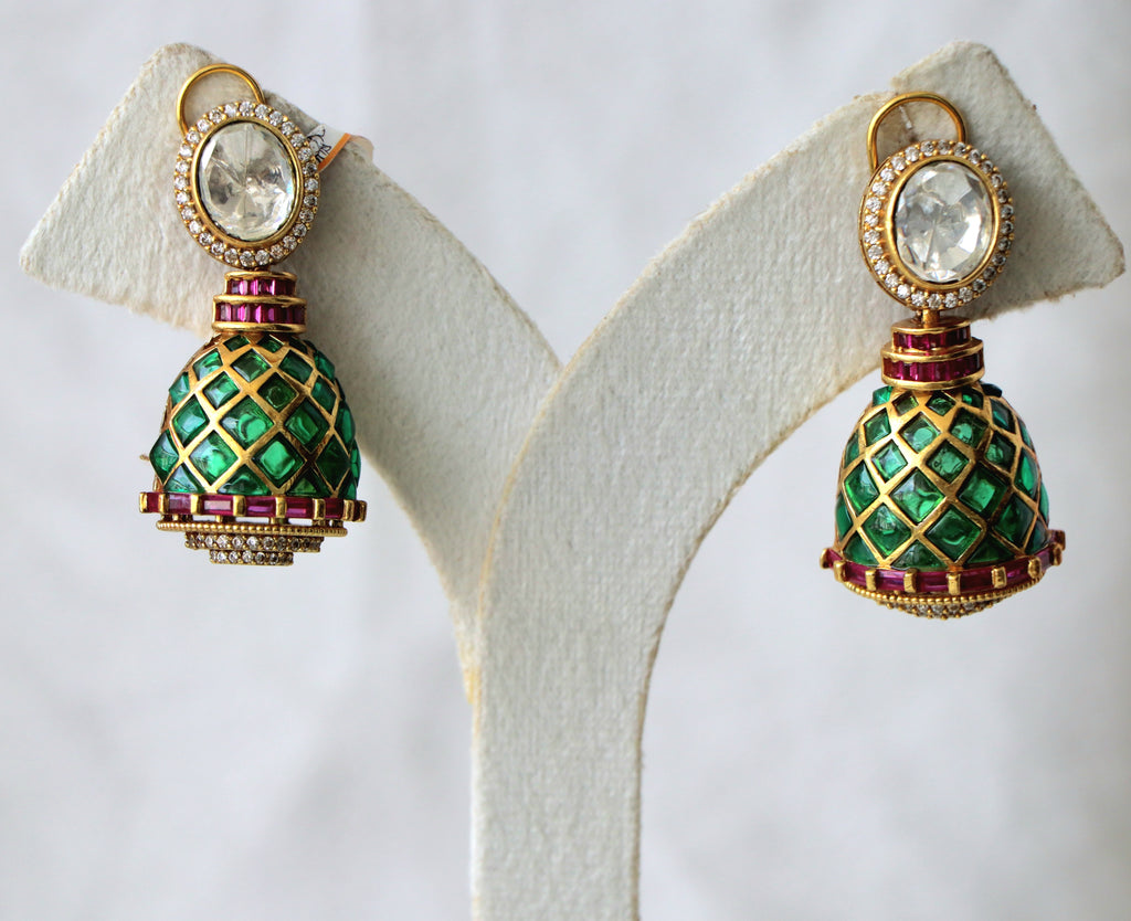 Meenakari Emerald Grid Regal Earrings