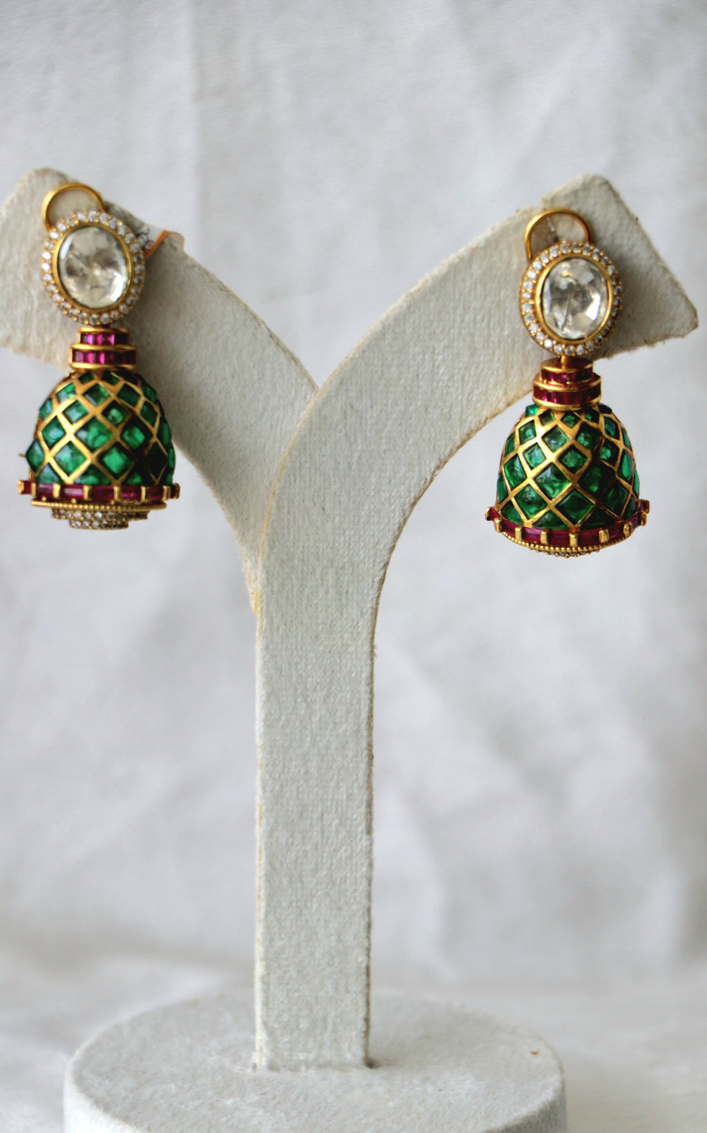 Meenakari Emerald Grid Regal Earrings