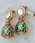 Meenakari Emerald Grid Regal Earrings