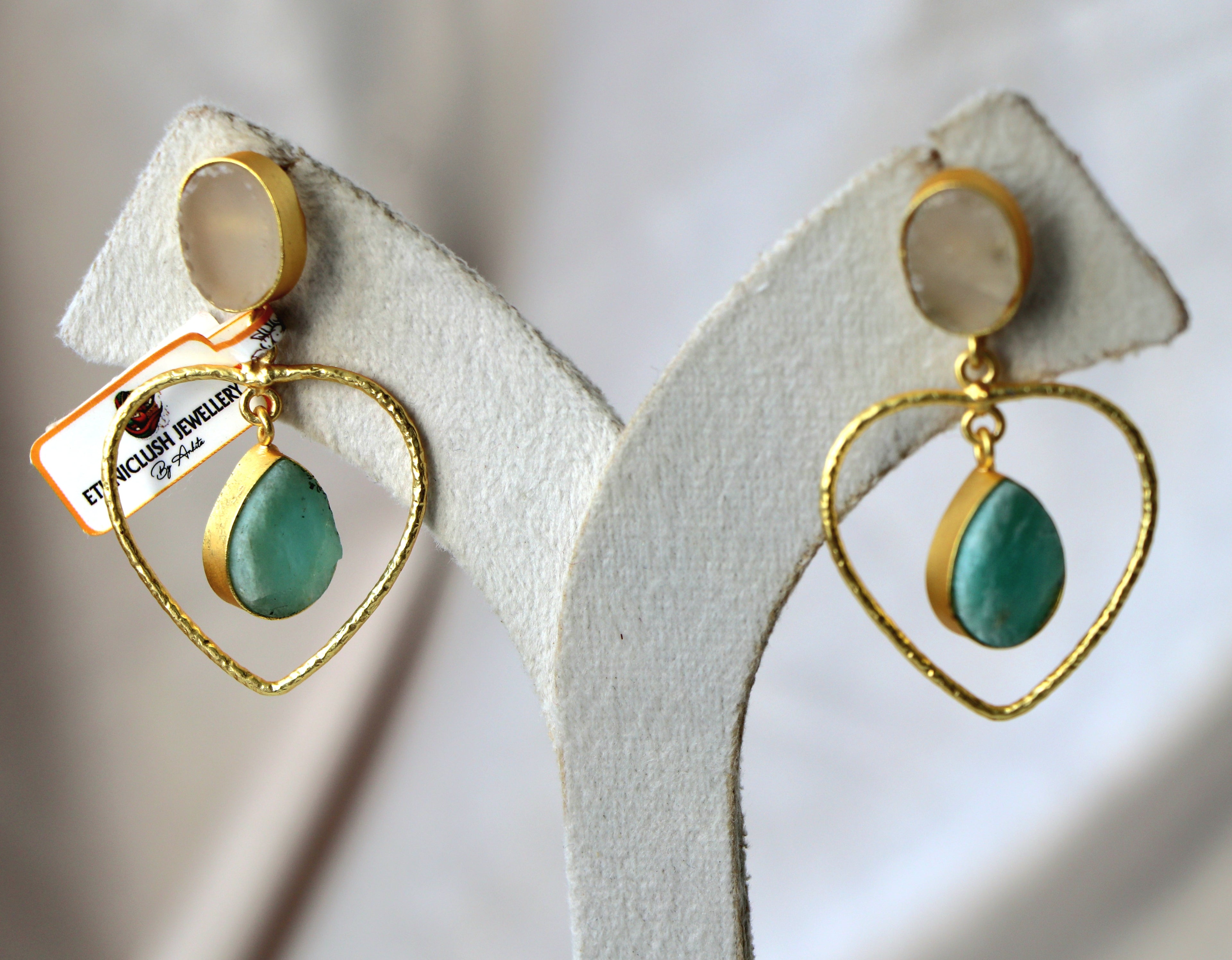Emerald Heart Drop Earrings