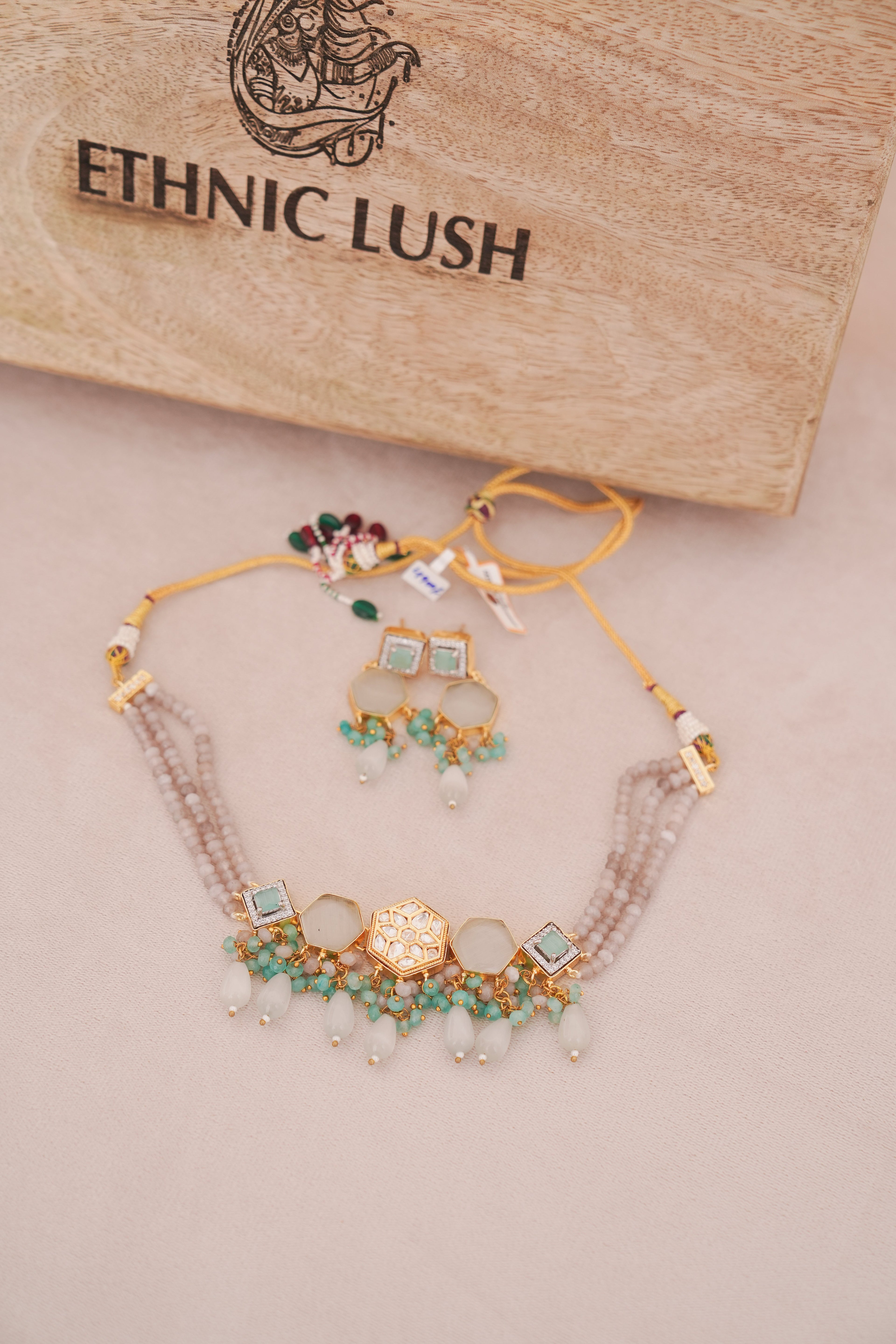 Smoky Quartz Multi Strand Choker & Earrings Set