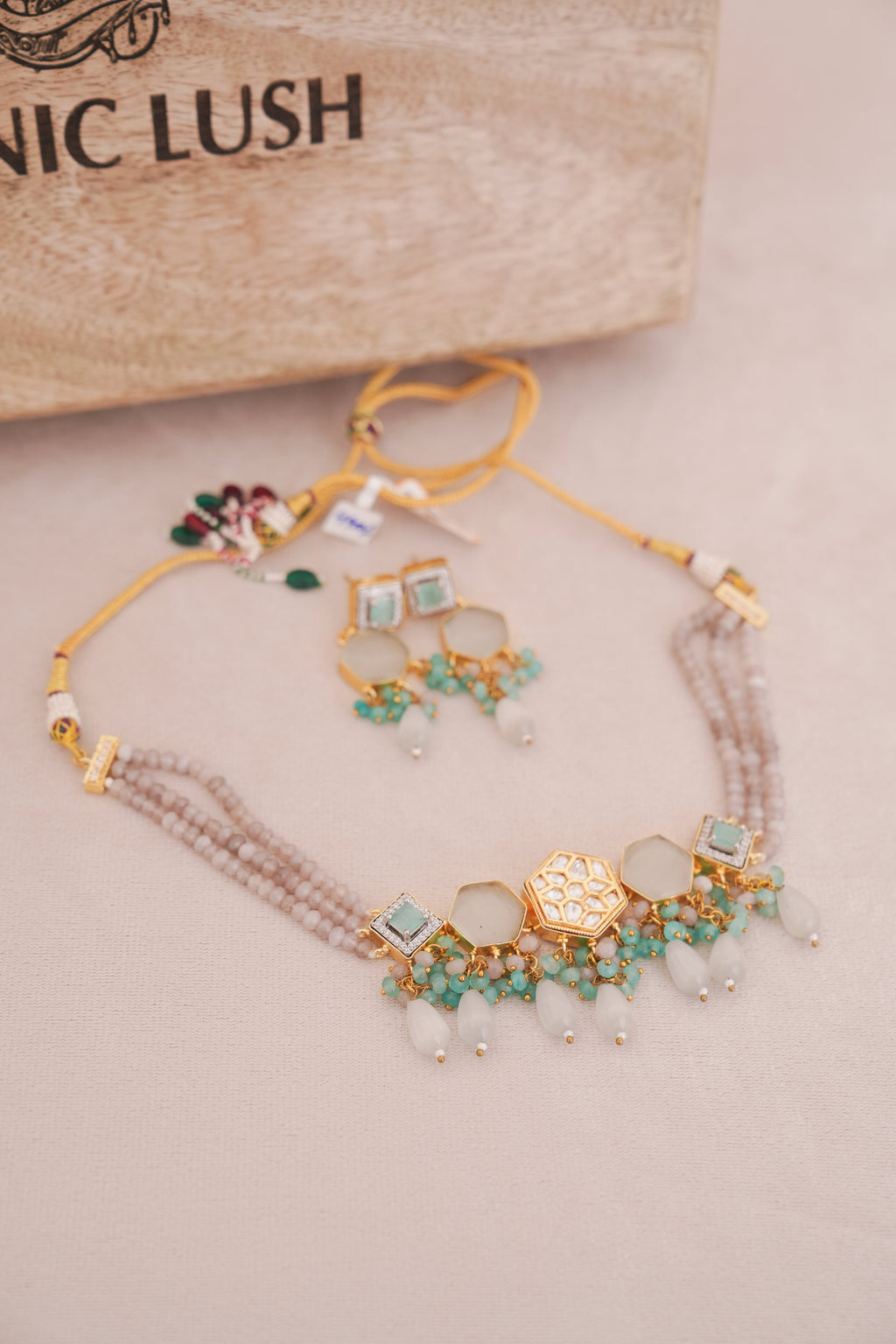 Smoky Quartz Multi Strand Choker & Earrings Set
