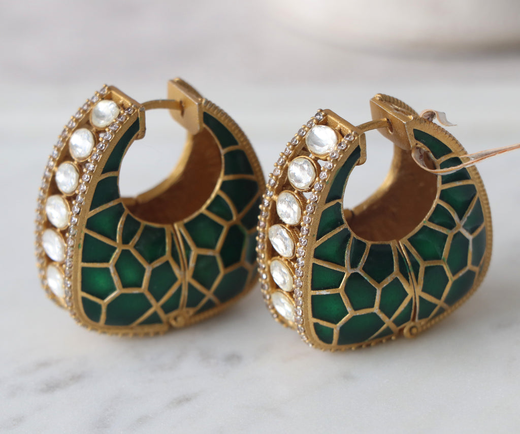 Emerald Honeycomb Pearl Hoop Earrings
