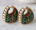Emerald Honeycomb Pearl Hoop Earrings