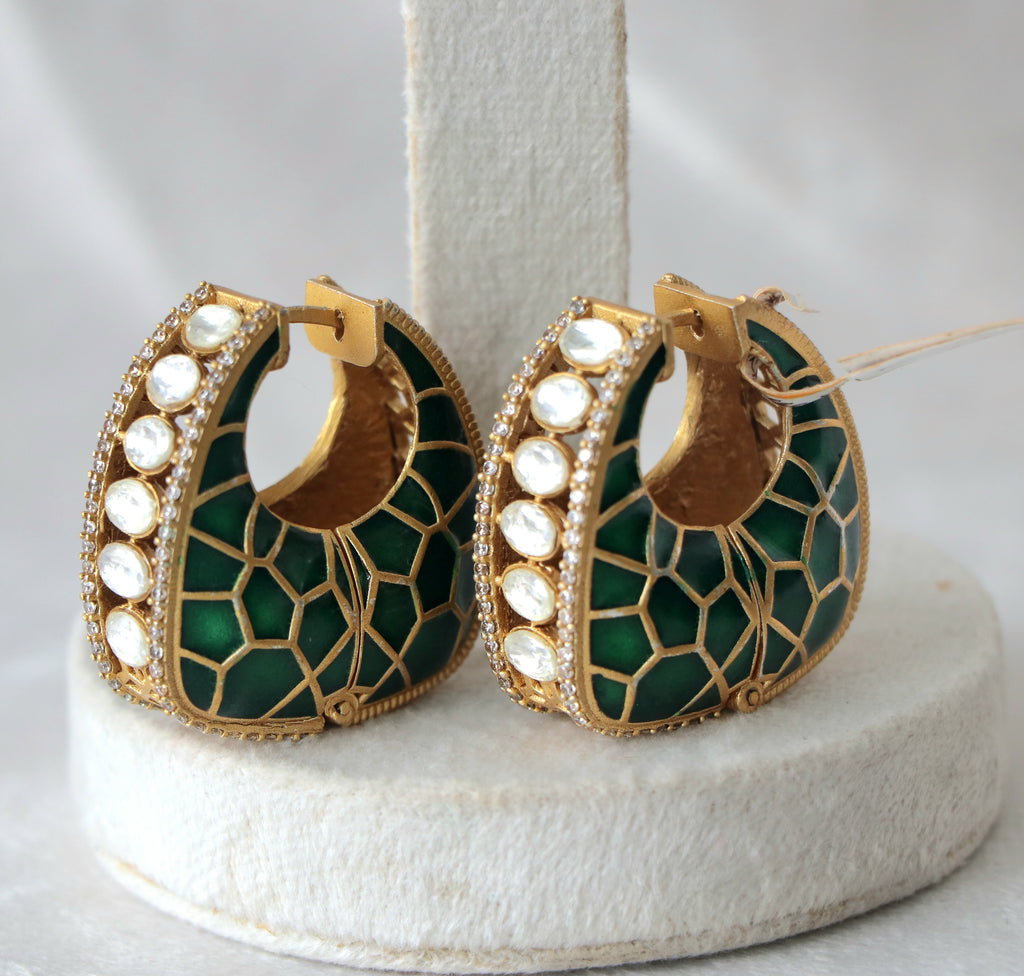 Emerald Honeycomb Pearl Hoop Earrings