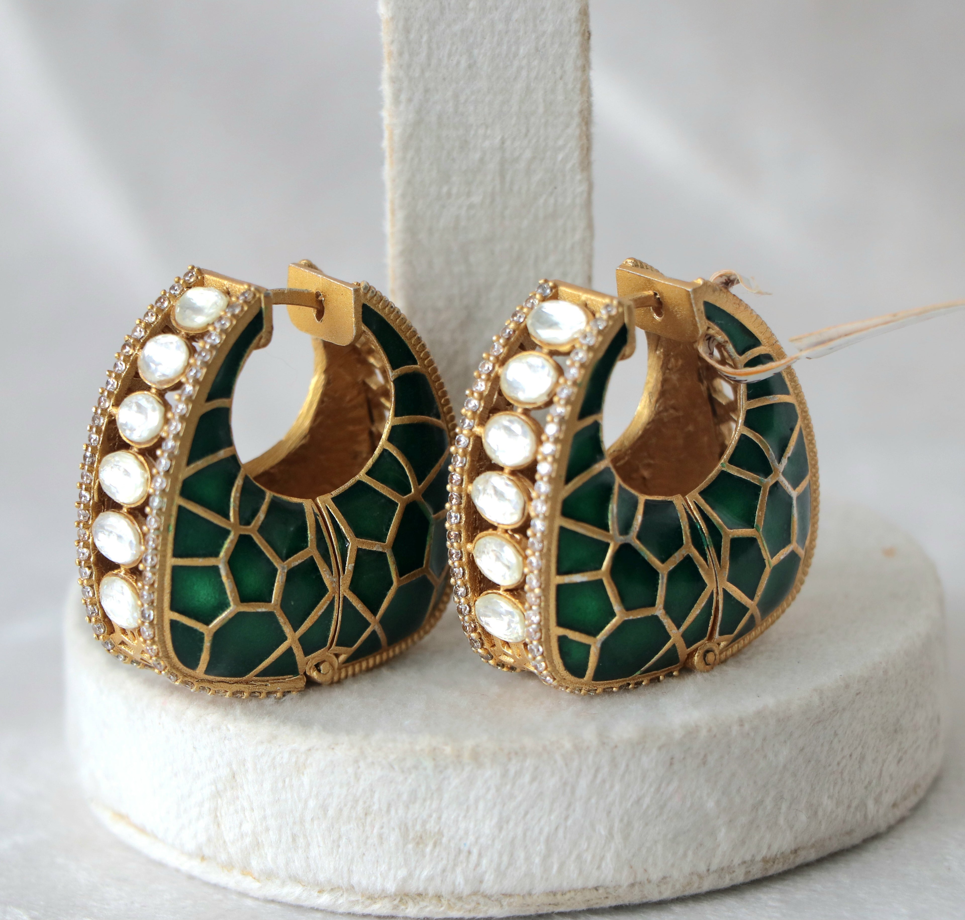 Emerald Honeycomb Pearl Hoop Earrings