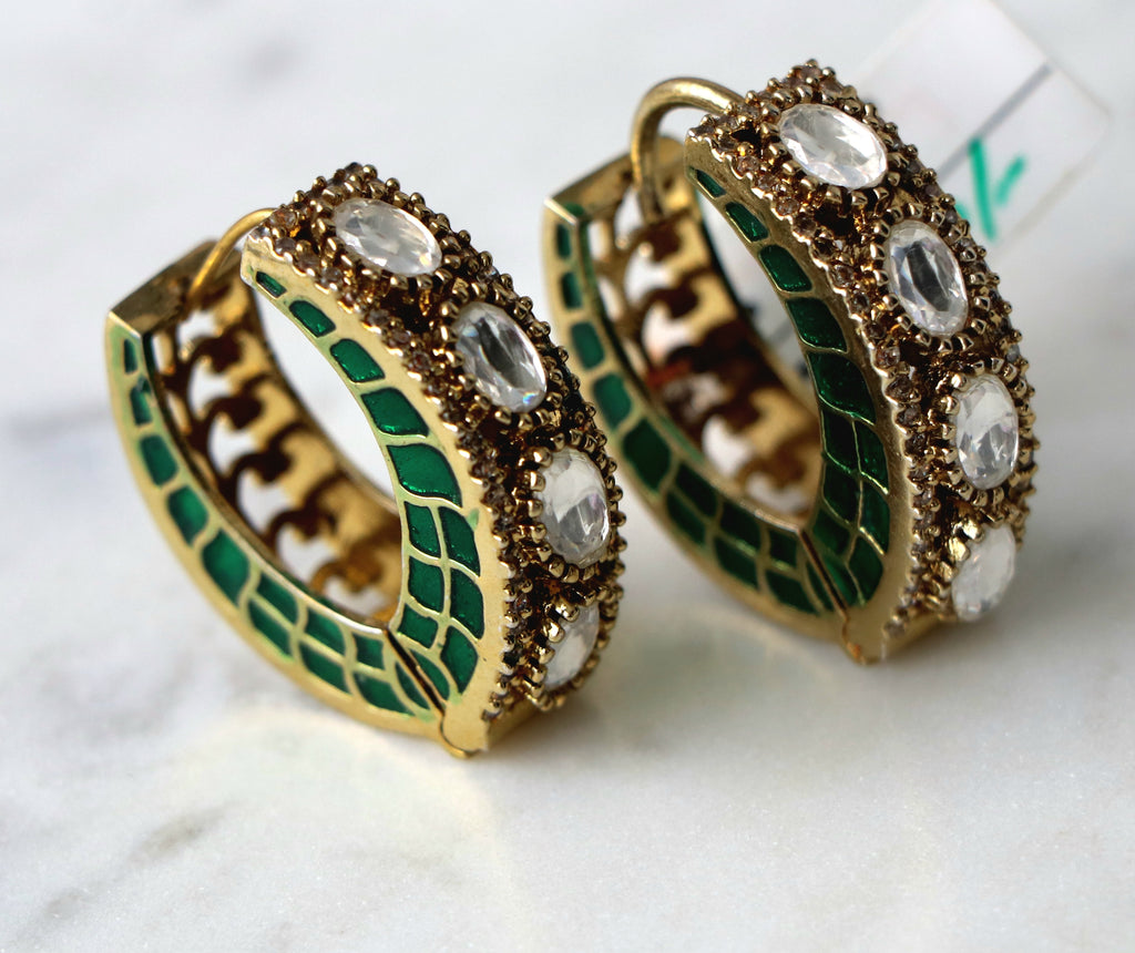 Emerald Lattice Hoop Earrings
