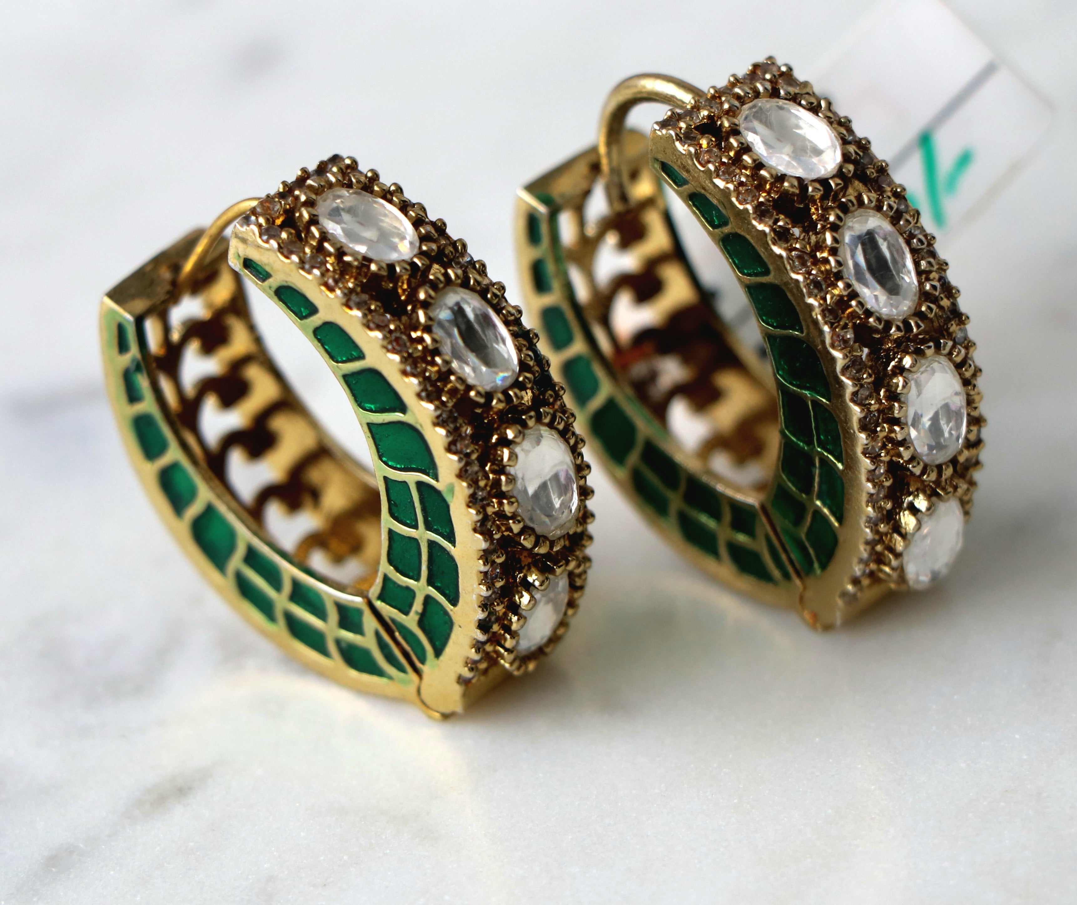 Emerald Lattice Hoop Earrings