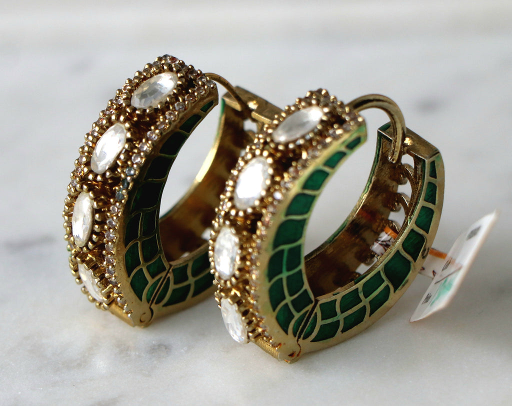 Emerald Lattice Hoop Earrings