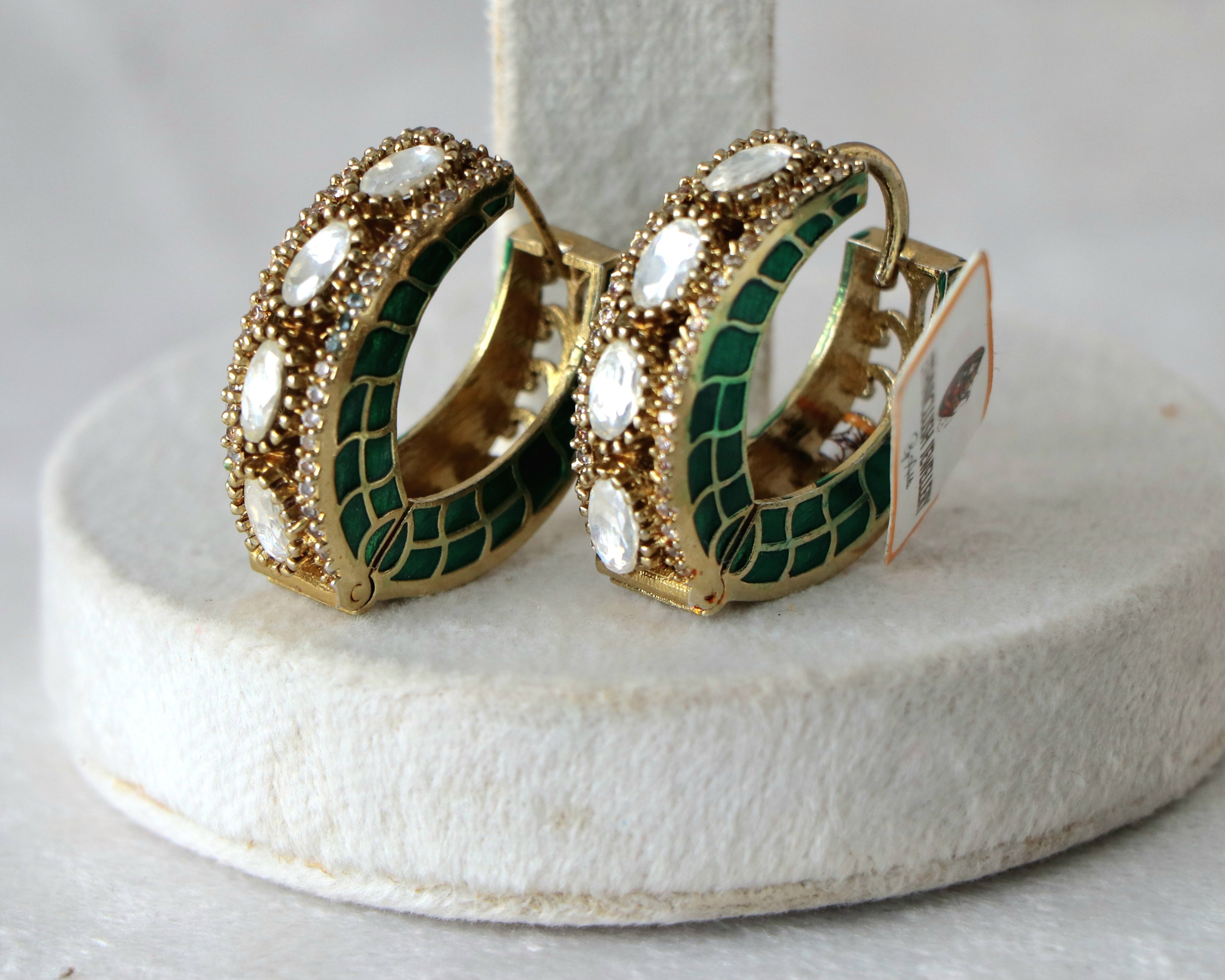 Emerald Lattice Hoop Earrings