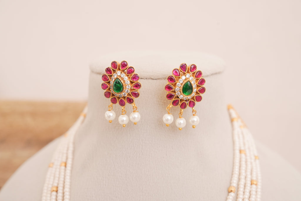 Rajwadi jadau Kundan Pearl Multistrand Necklace Set