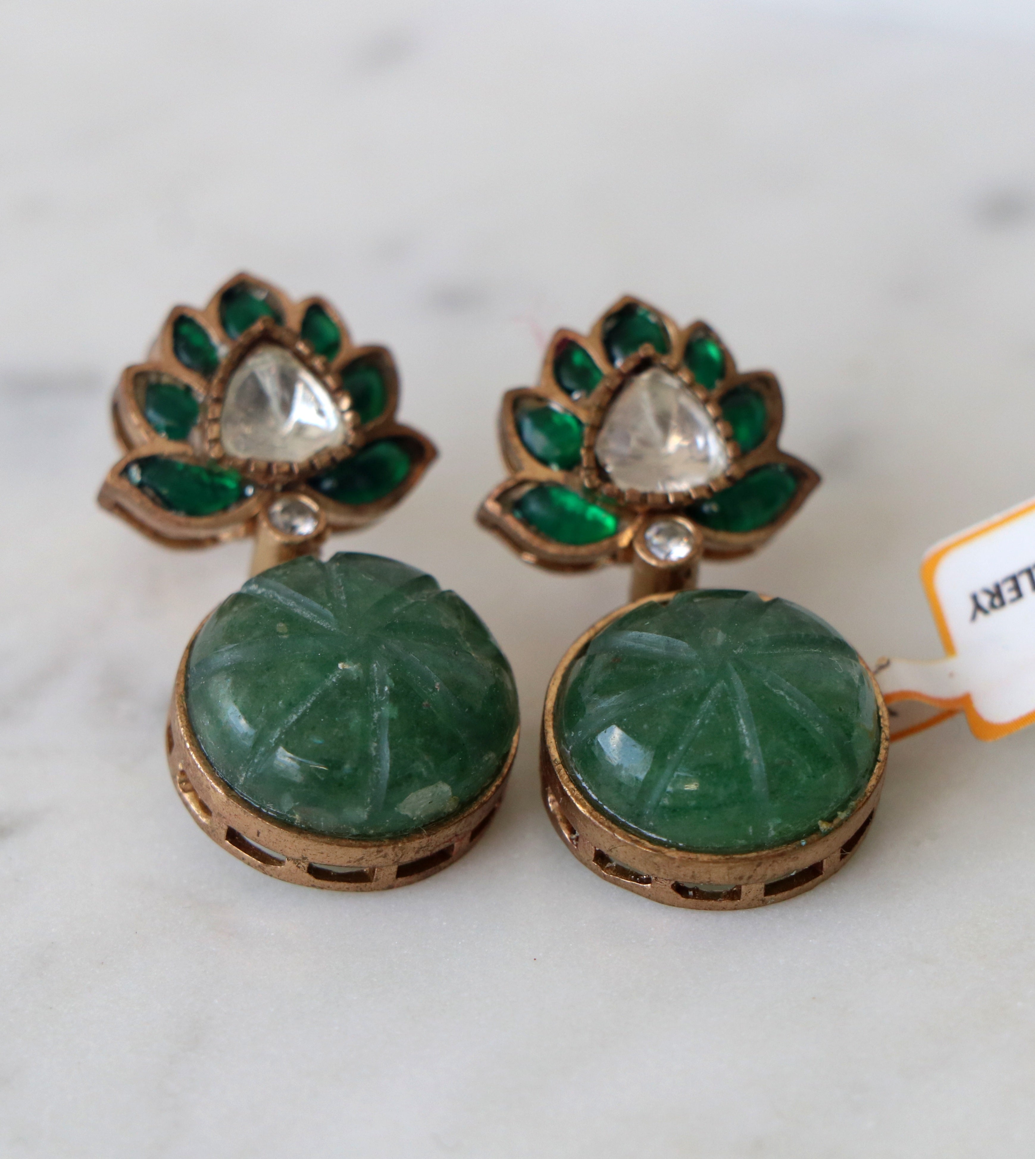 Emerald Coloured Lotus Statement Earrings