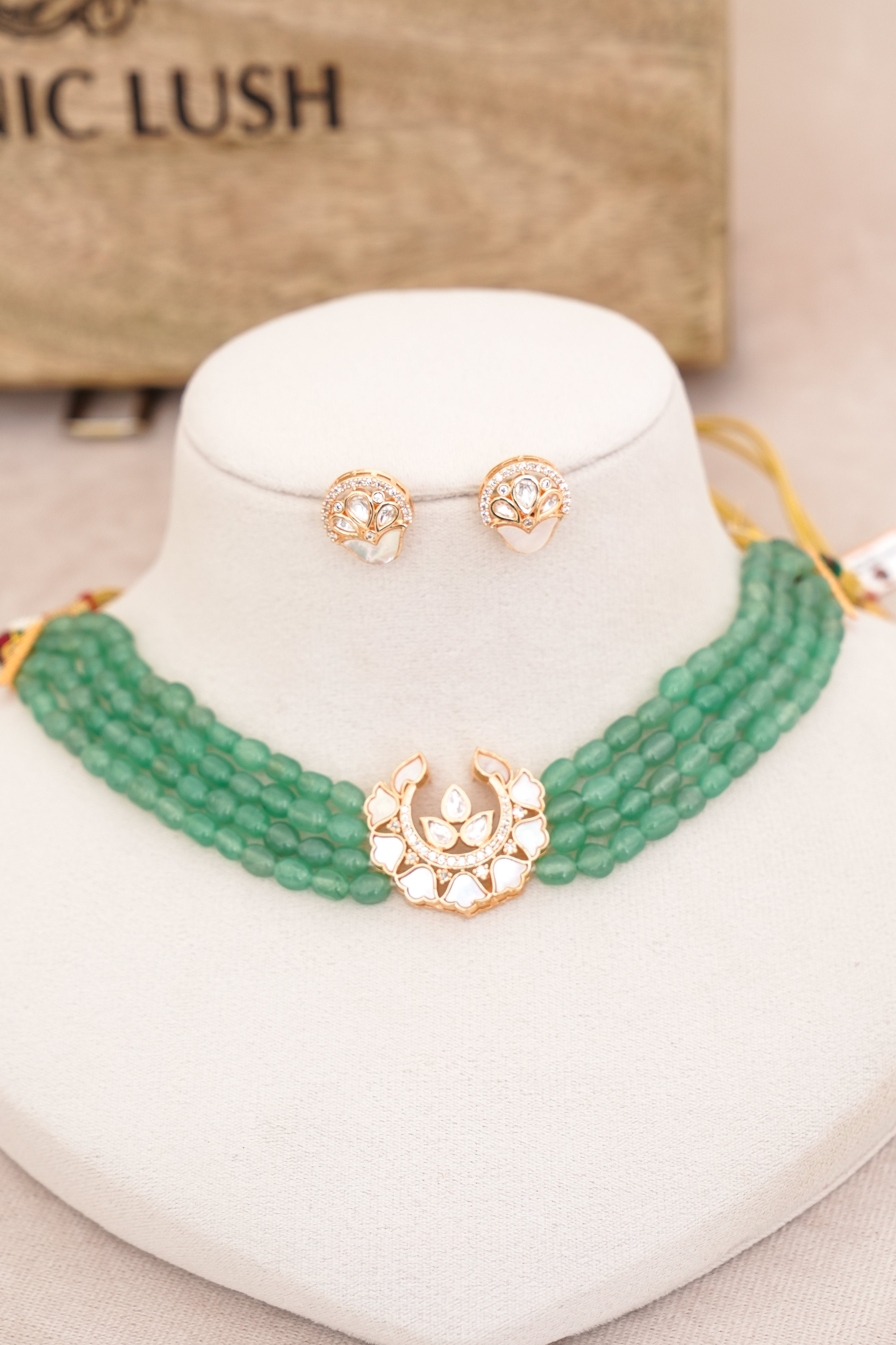 Emerald Moon Lotus Necklace Set