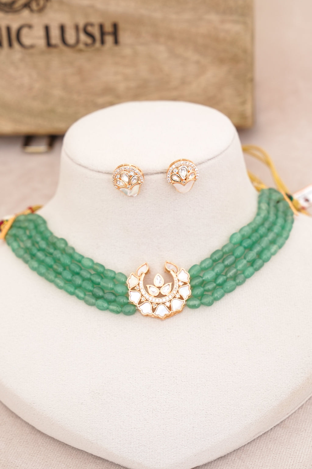 Emerald Moon Lotus Necklace Set