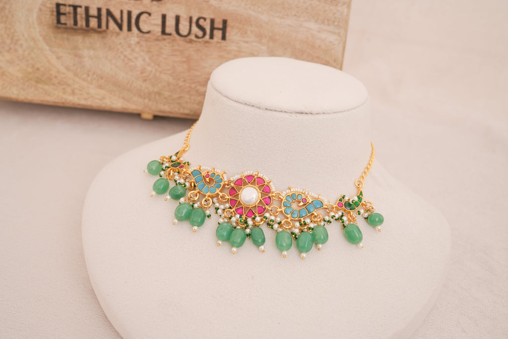 Jadau Pachi Kundan Peacock Statement Choker