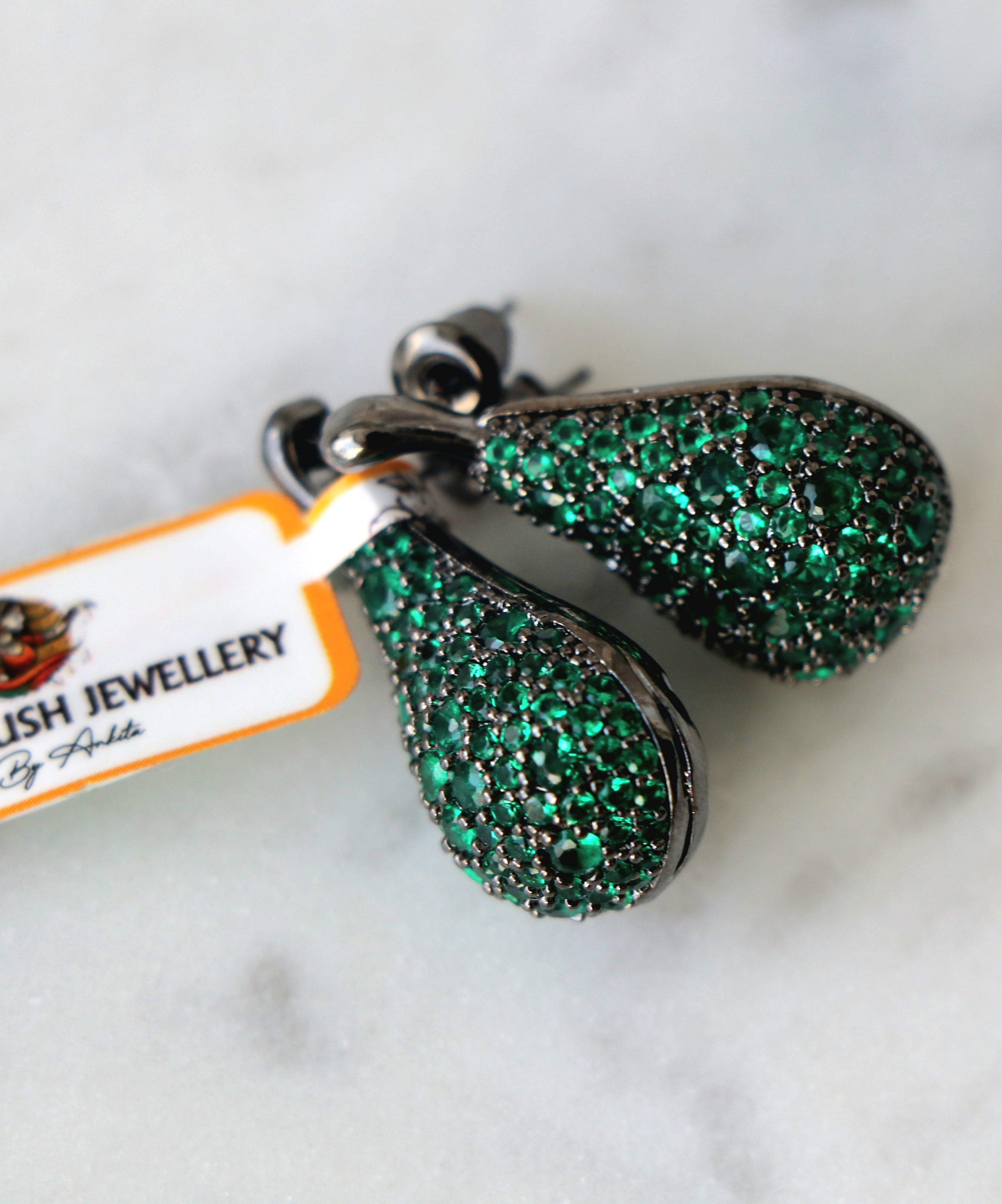Emerald Pear Pave Earrings