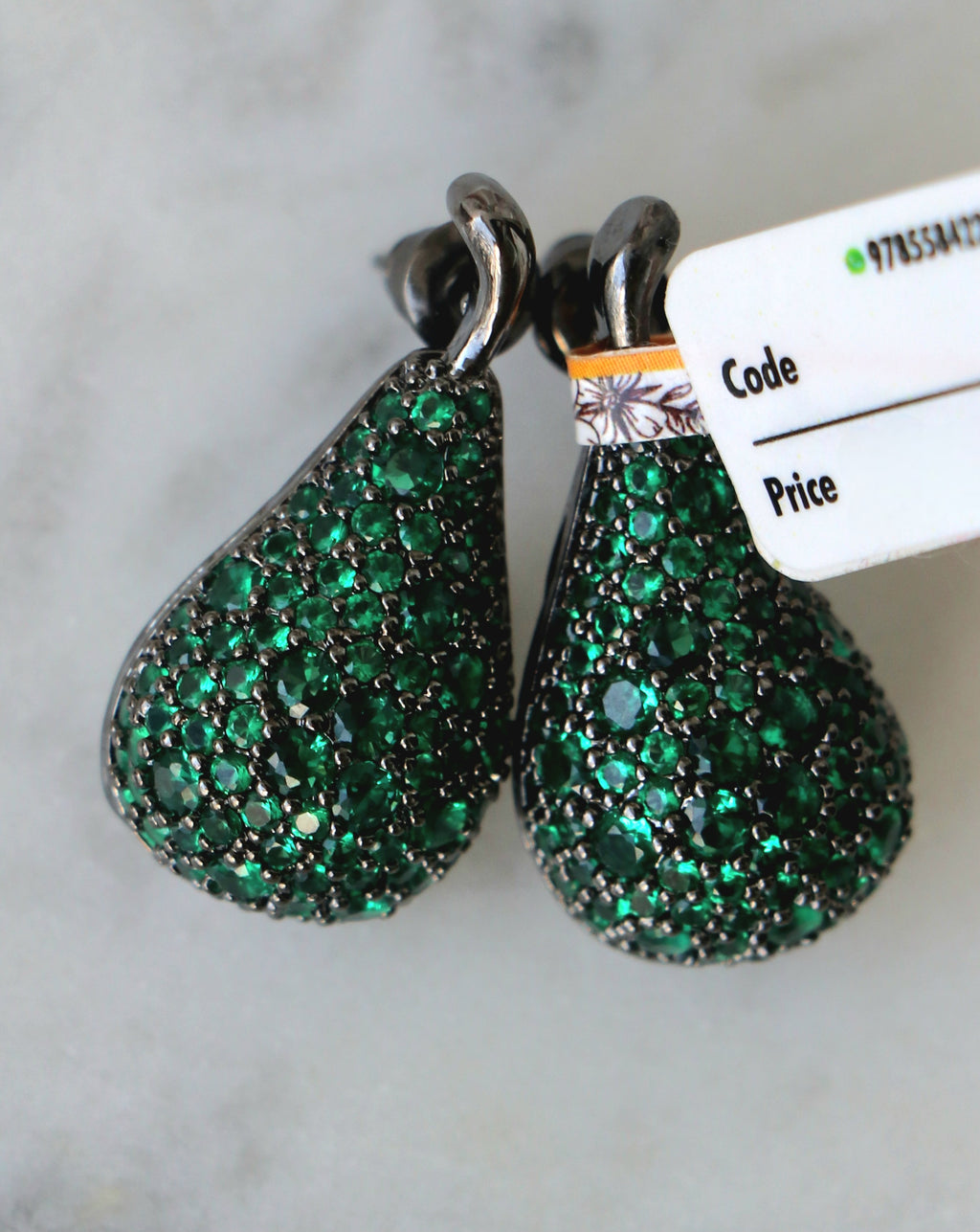 Emerald Pear Pave Earrings