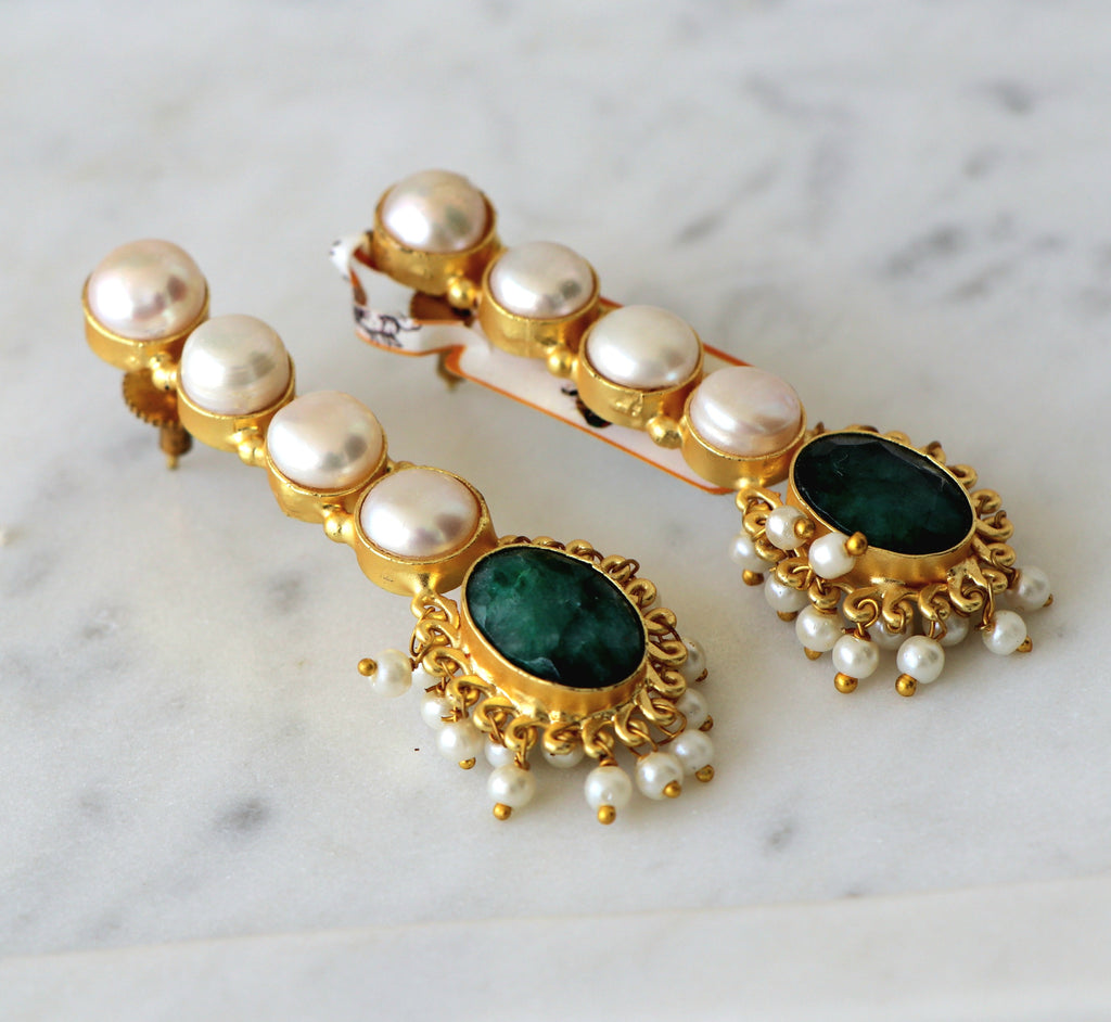 Pearl Cascade Stone Earrings