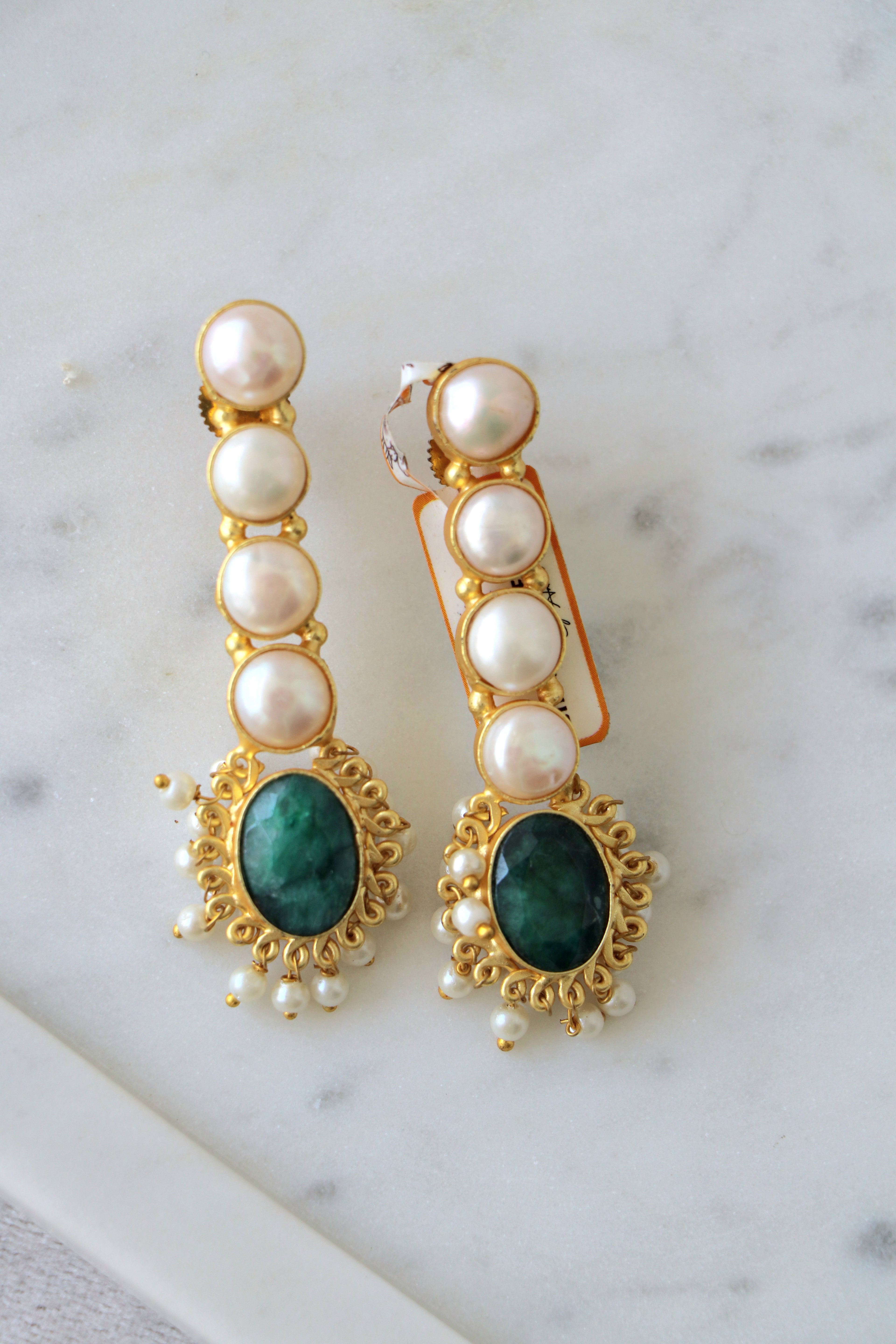 Emerald Pearl Cascade Earrings
