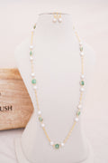 Handcrafted Green Aventurine & Pearl Long Necklace Set