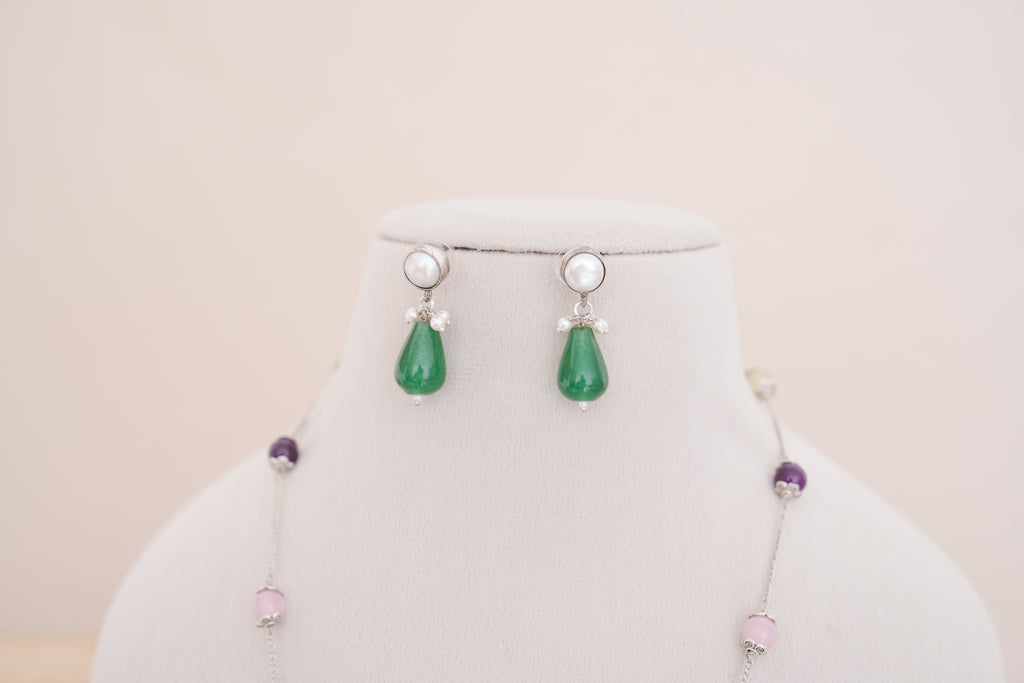 Colorful Natural Stone Silver Station Necklace Set